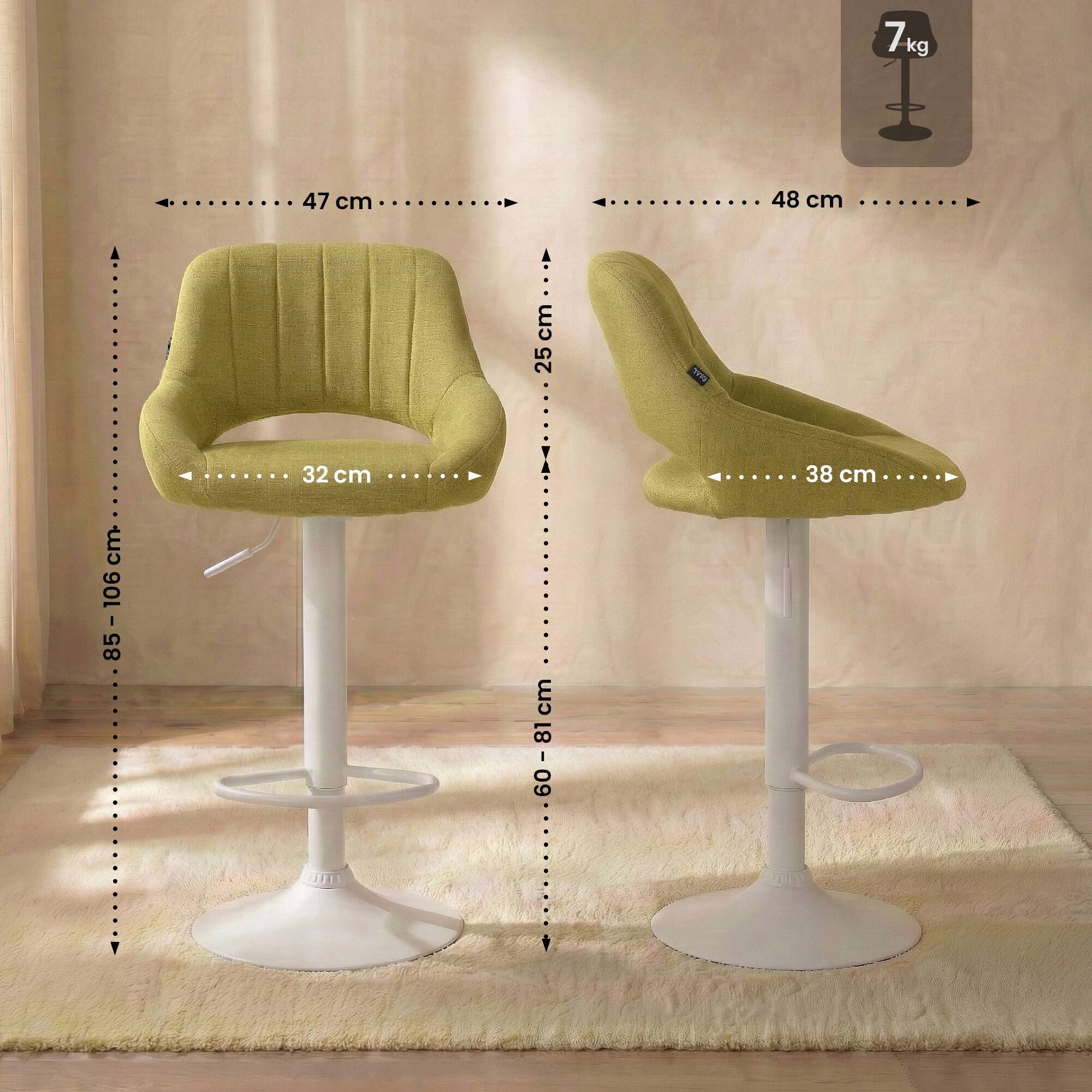 Barhocker Milet Stoff weiß, grün