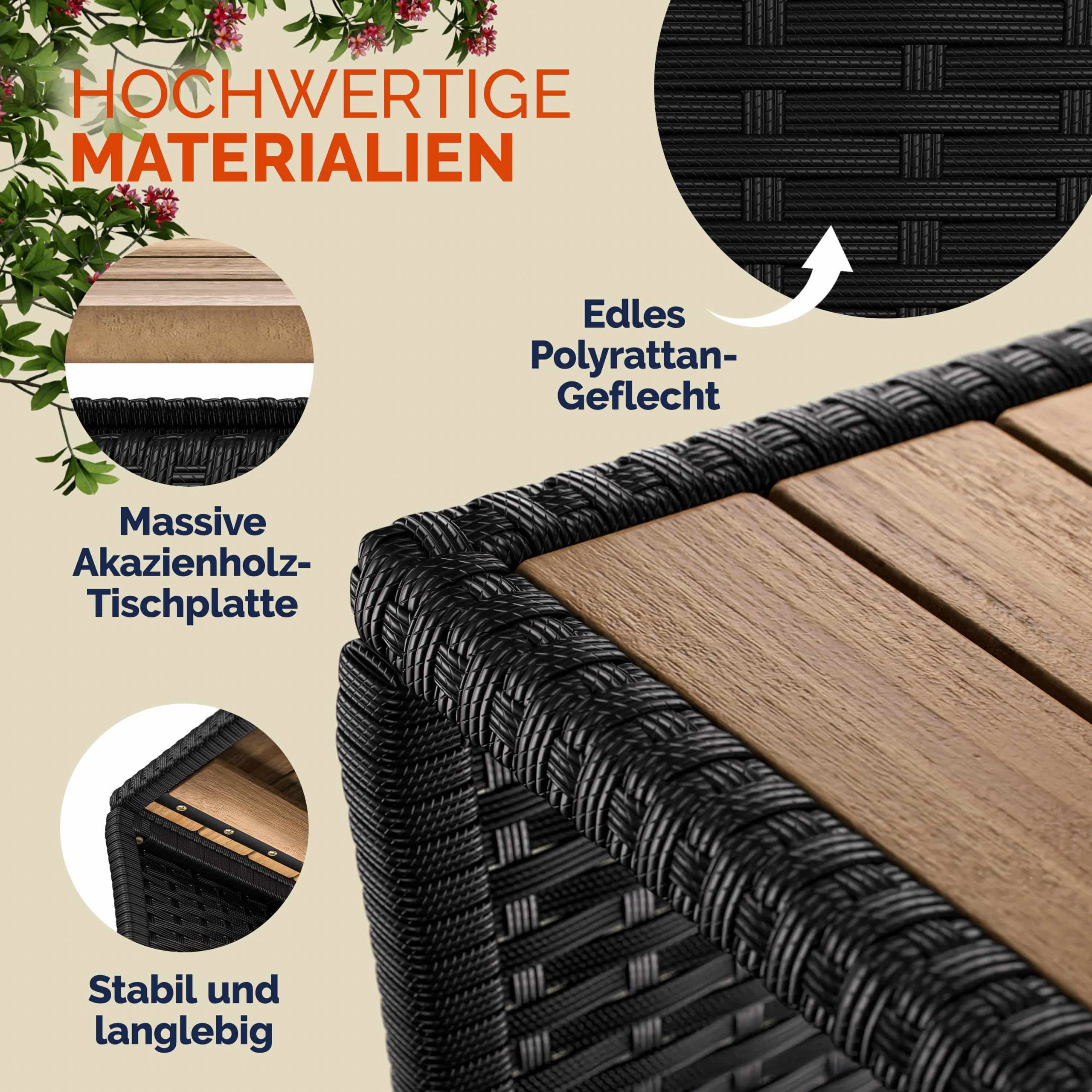 Polyrattan Beistelltisch Schwarz 40x45x45cm Akazienholz