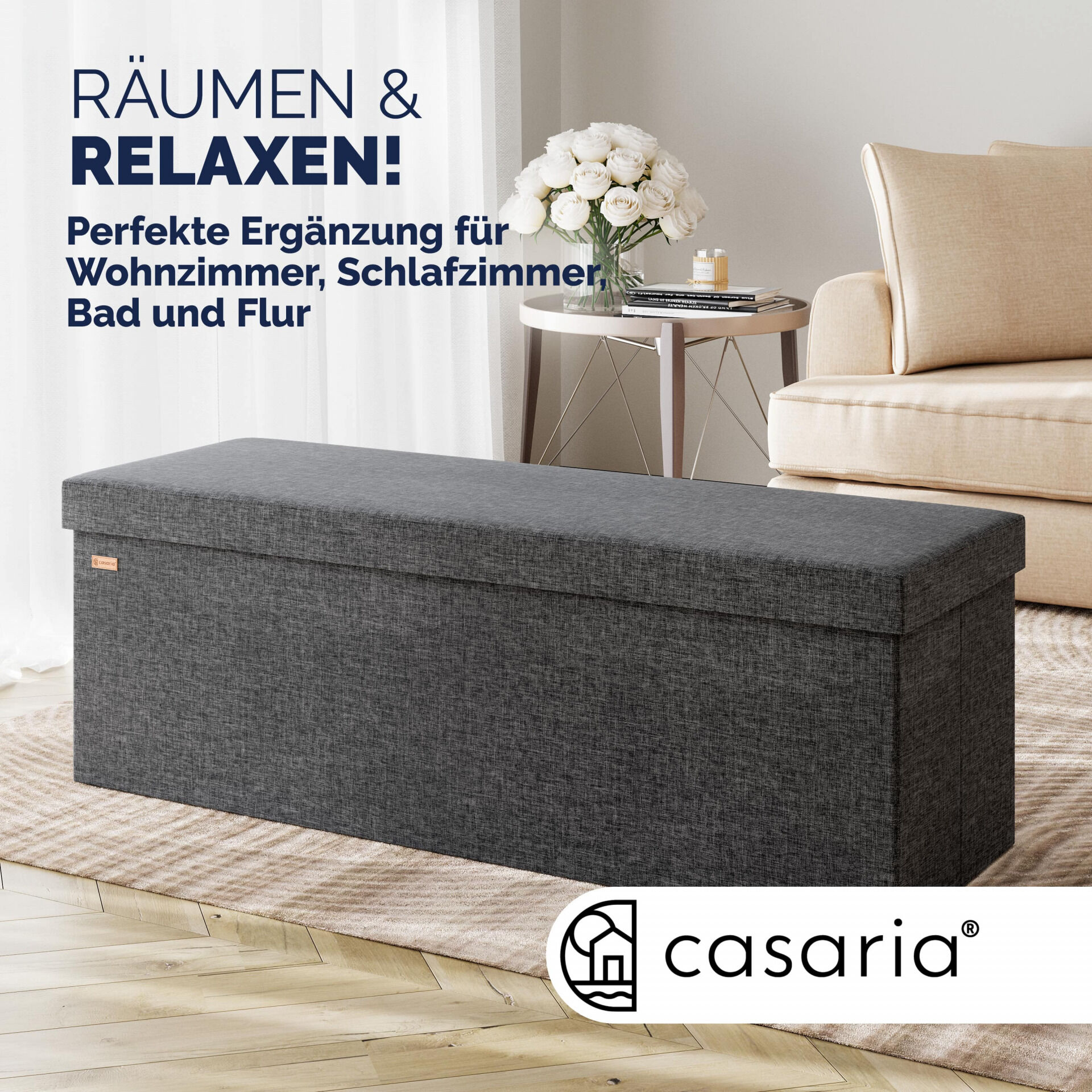 Sitzbank Dunkelgrau 115x38x38cm mit Stauraum faltbar