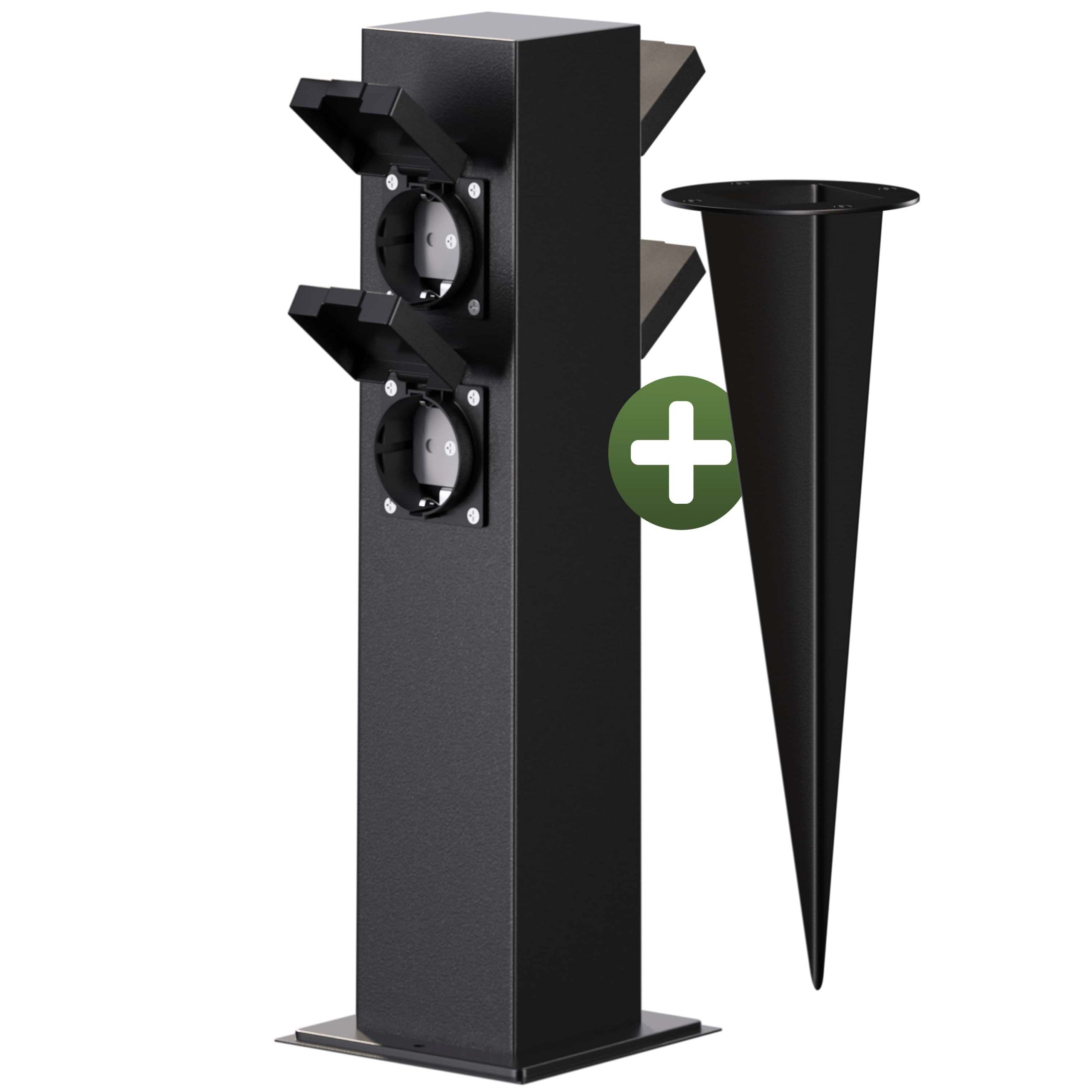 Gartensteckdose Schwarz 4er-Stecker 38x12,5x12,5cm