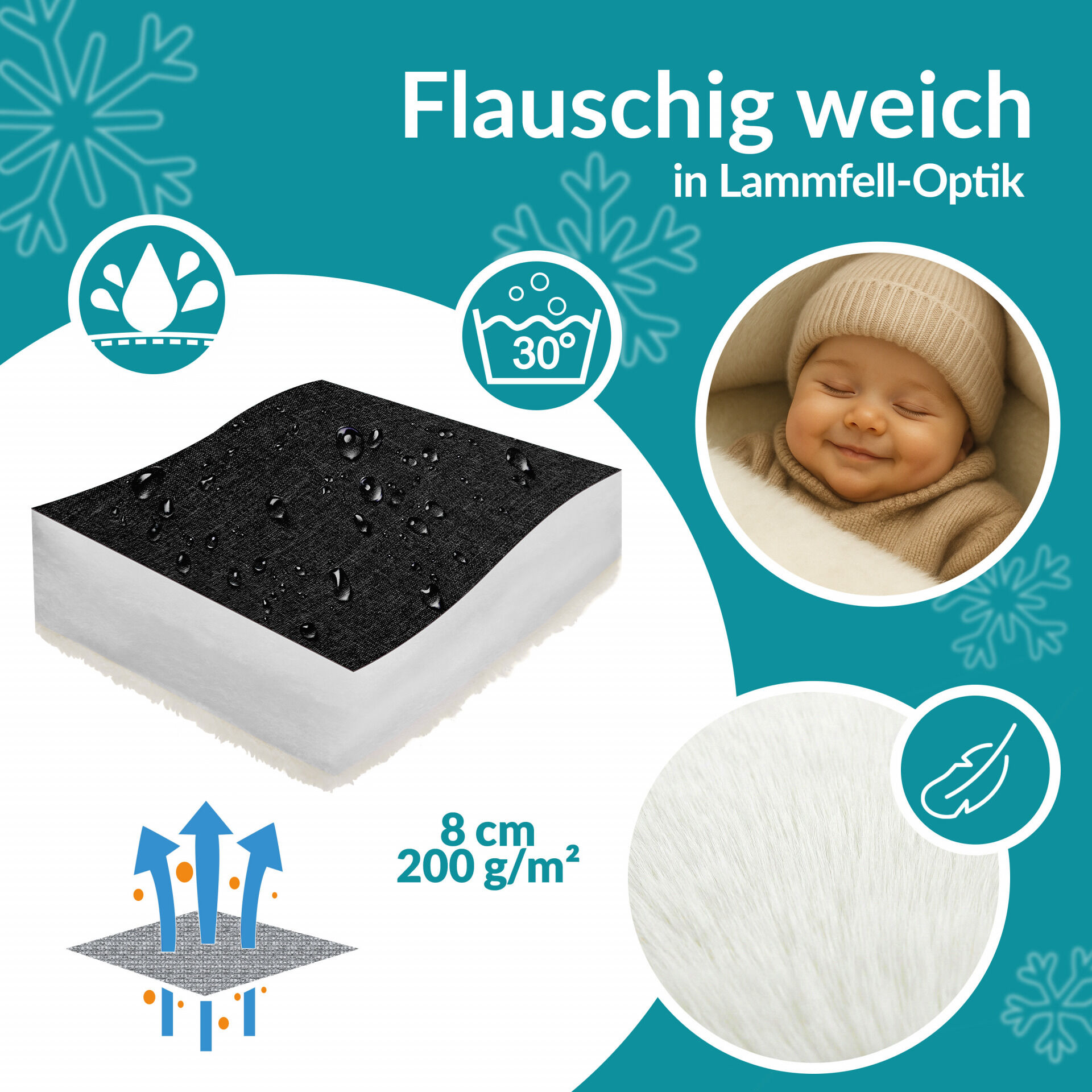 Babyfußsack Schwarz gefüttert Kinderwagen geeignet