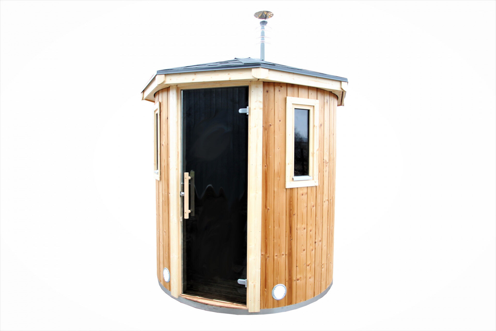 Vertikal Sauna Emil aus Thermoholz mit Tür aus bronziertem Sicherheitsglas, freigestellt
