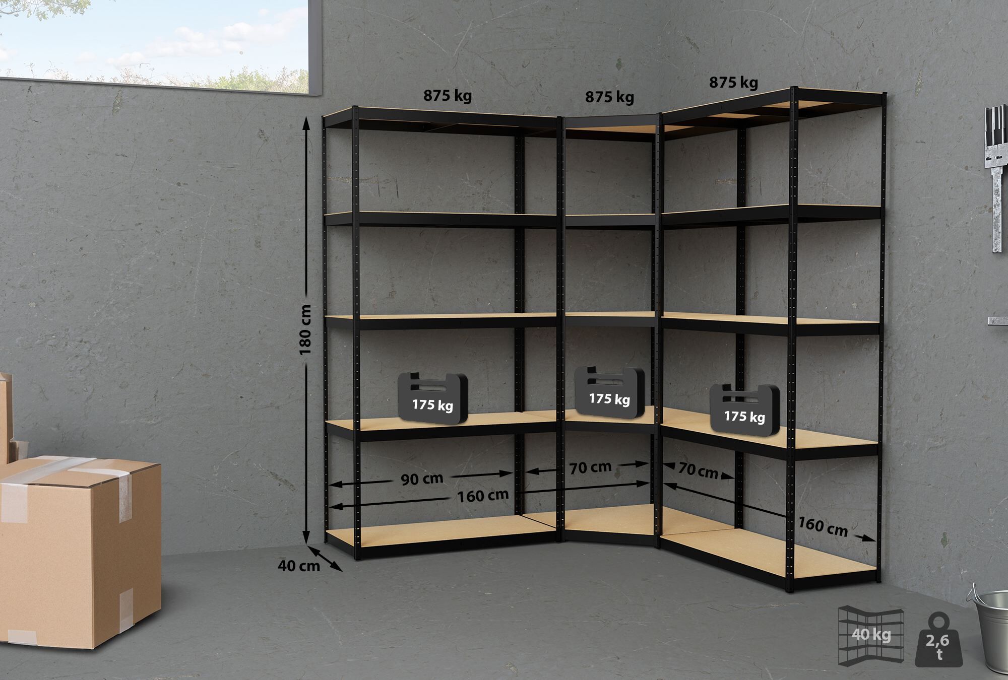 3er Regalsystem, schwarz