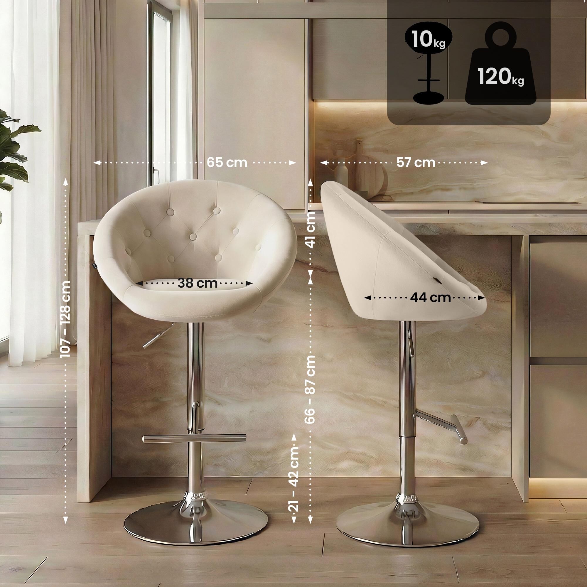 Barhocker London Samt chrom, creme