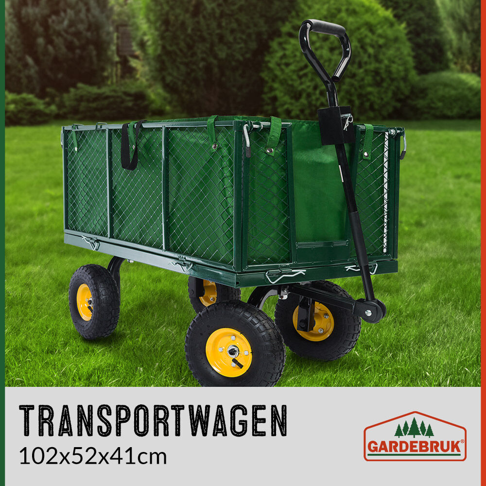 Transportwagen 550 kg Grün 110x75x52cm mit 4 Luftreifen + Plane
