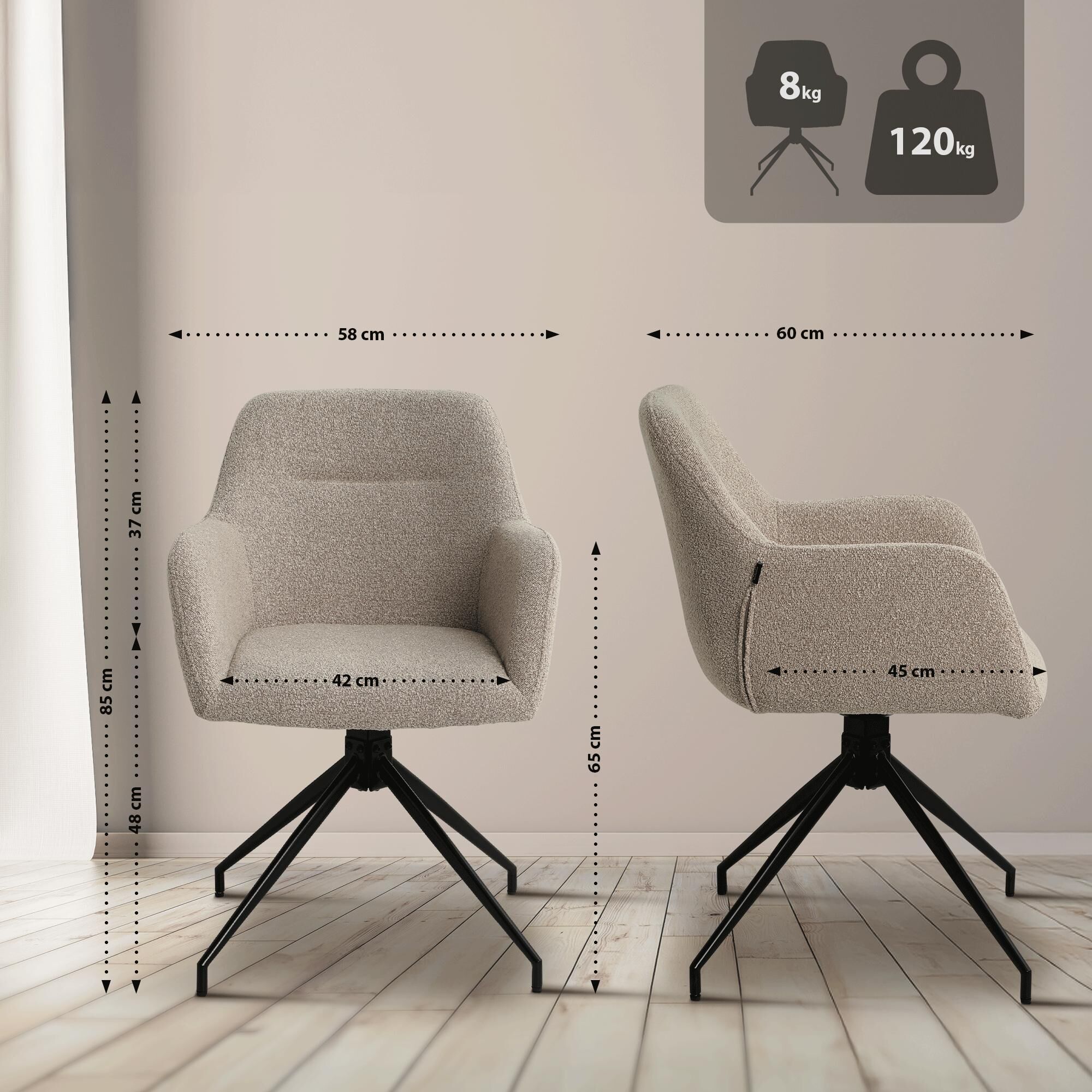 Esszimmerstuhl Merlinda Stoff Teddy, taupe