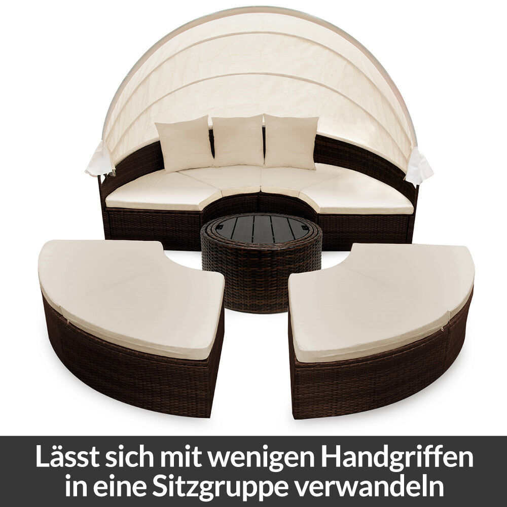 Polyrattan Sonneninsel Braun Ø185cm WPC-Teleskoptisch