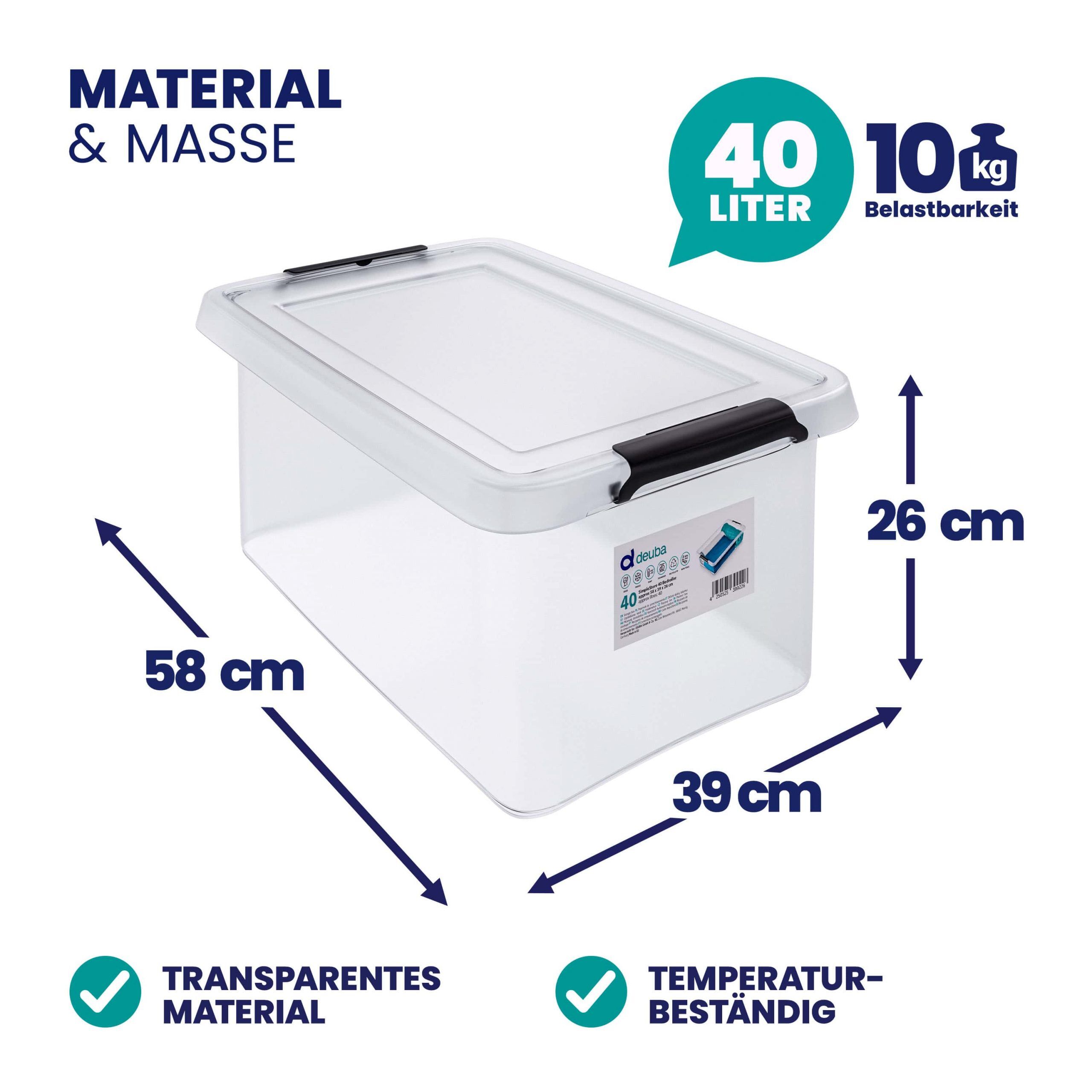 Aufbewahrungsbox 58x39x26cm 40L transparent stapelbar BPA-frei