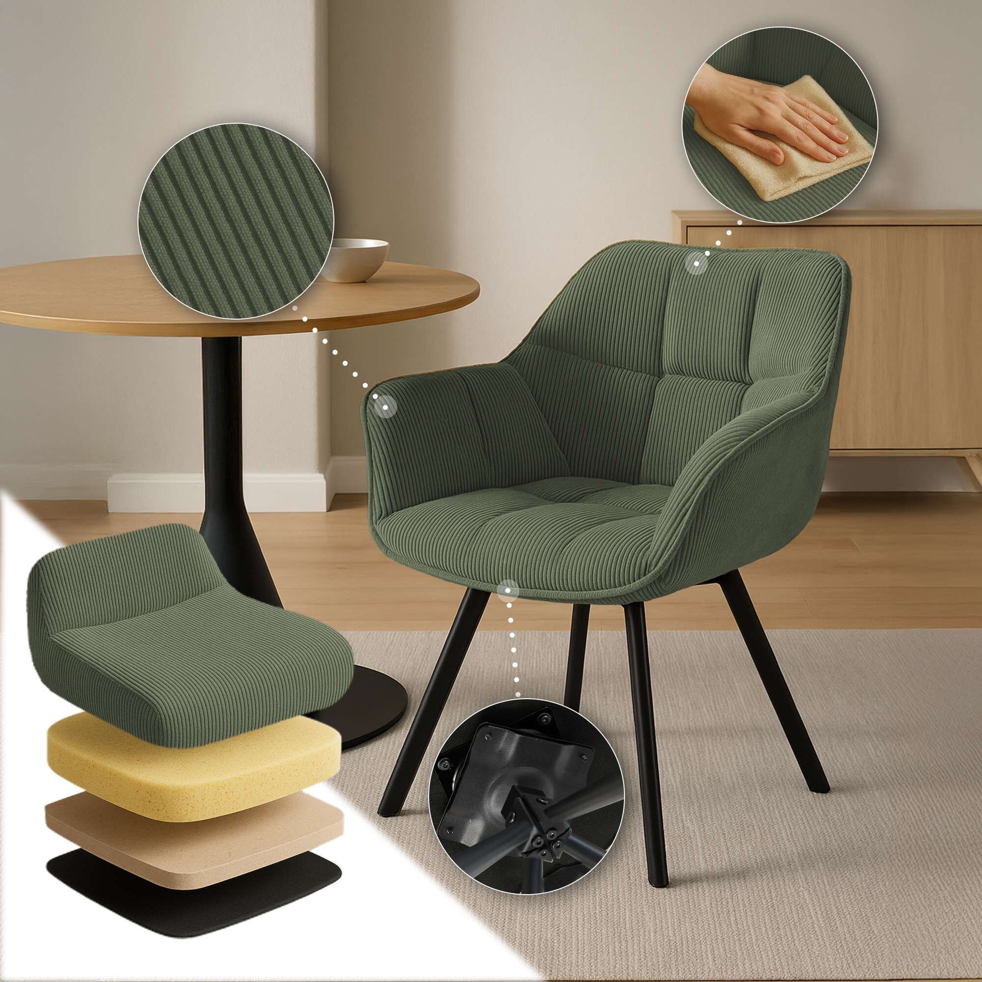 Esszimmerstuhl Jordi Cord, grün