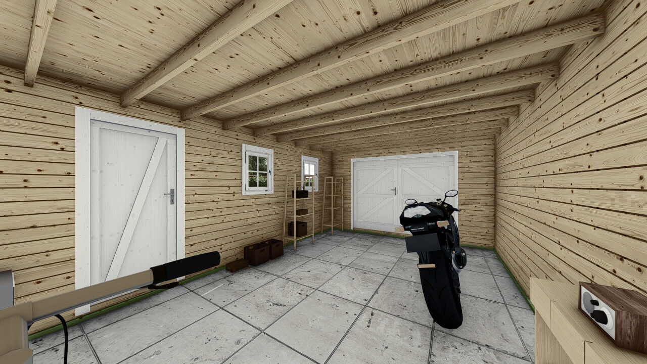 Flachdach Holzgarage Norwegen 50 – 40 mm Blockbohlen Garage mit Seitentür