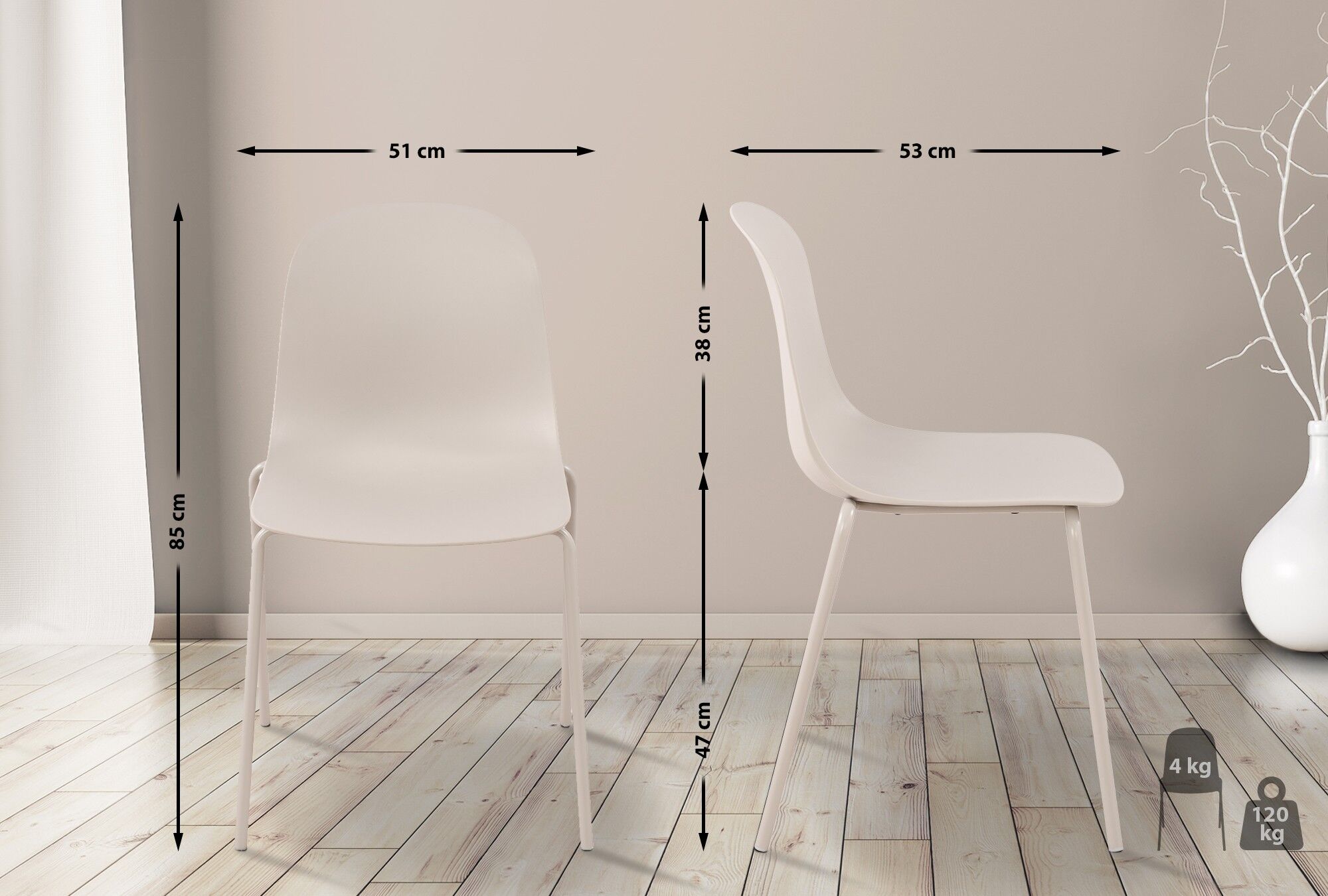 2er Set Stuhl Hardin, hellgrau