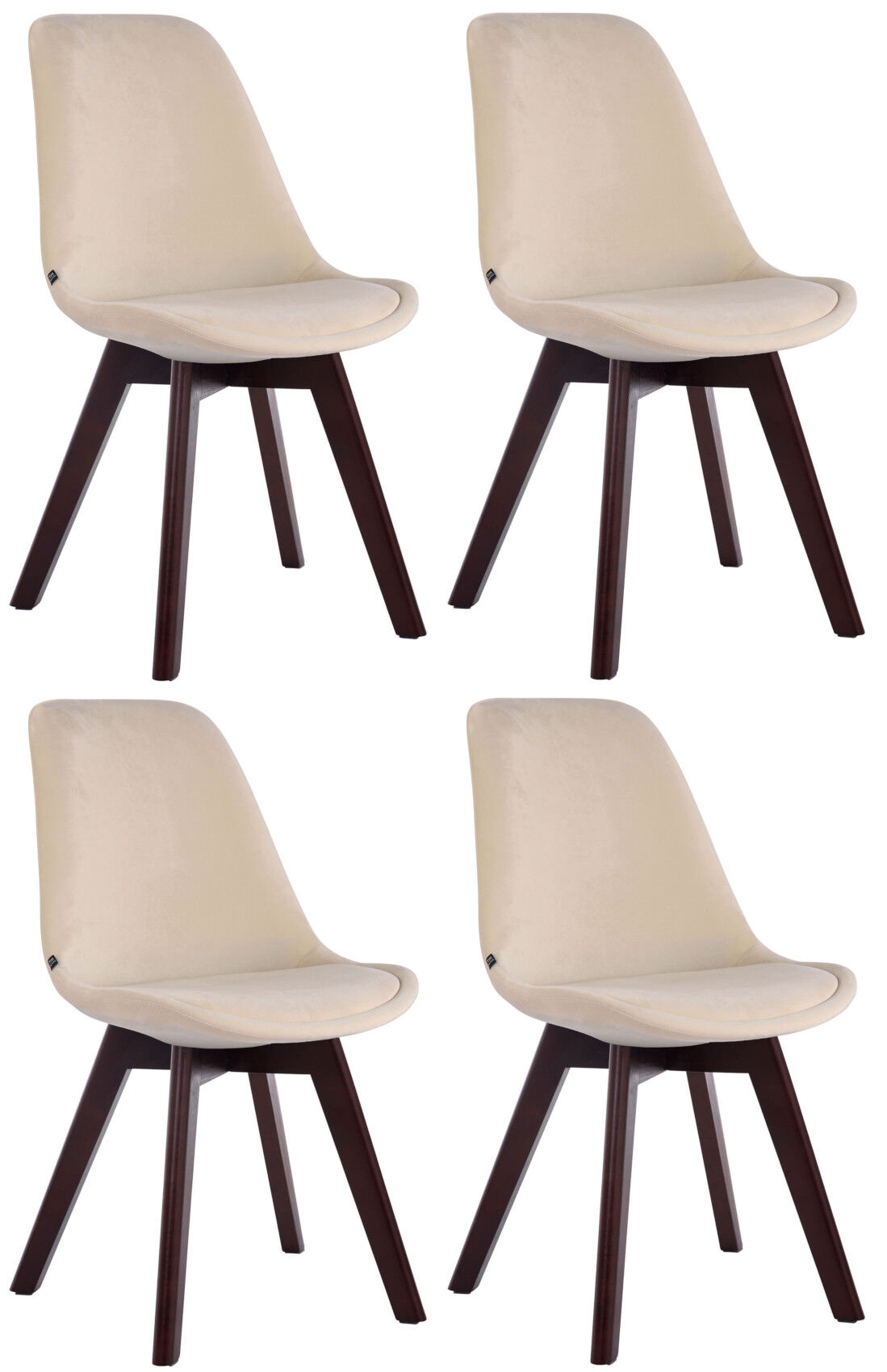 4er Set Besucherstühle Borneo V2 Samt walnuss, creme