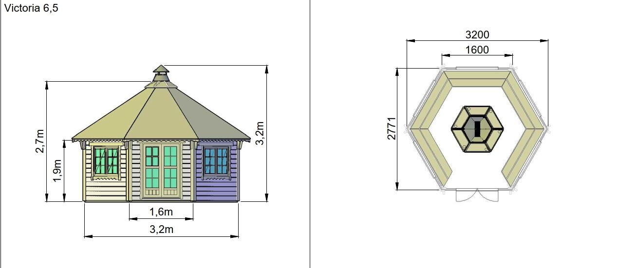 Zeichnung und Grundriss Grillpavillon Victoria 6,5 m²