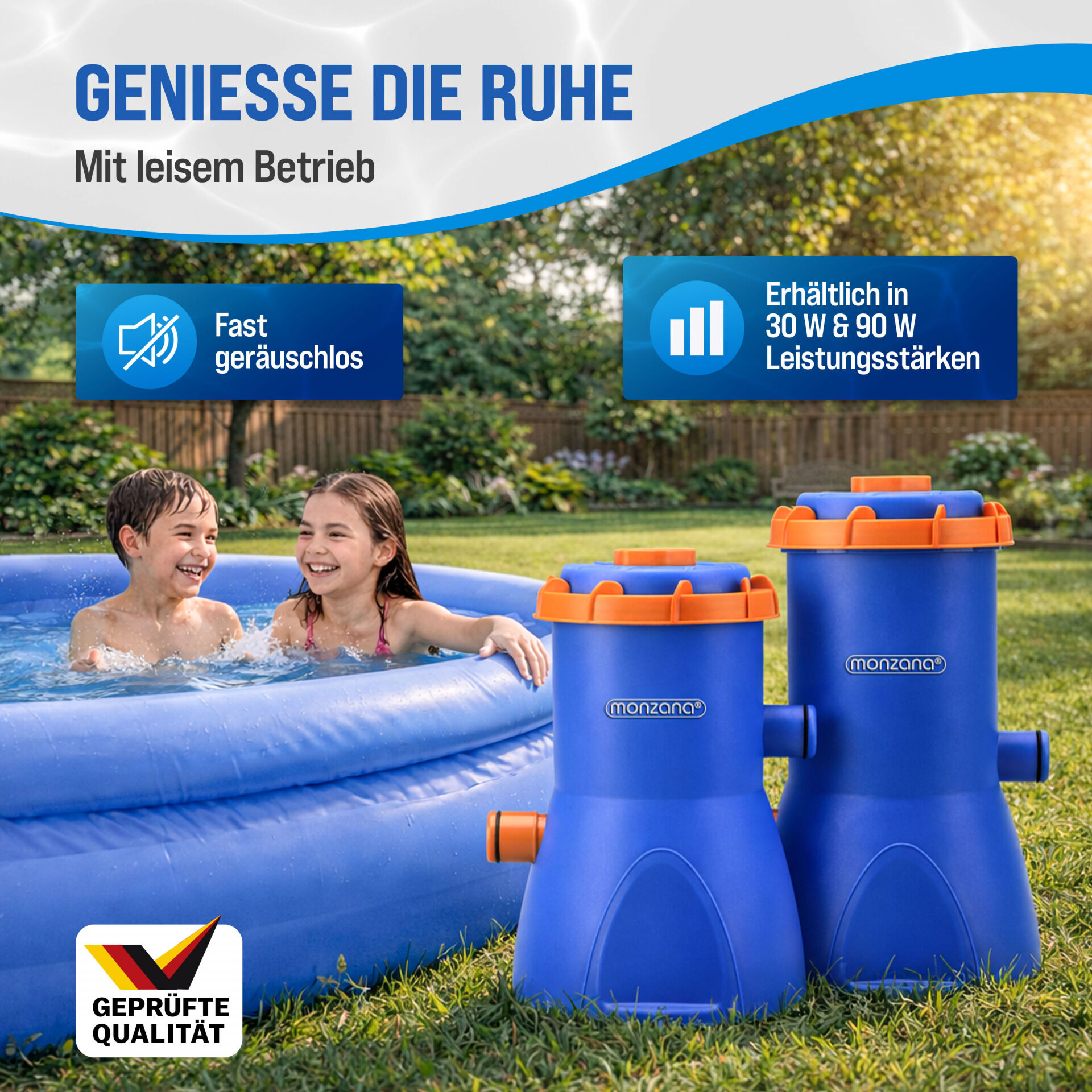 Pool Filterpumpe MZP90 Blau/Orange 3800 L/h