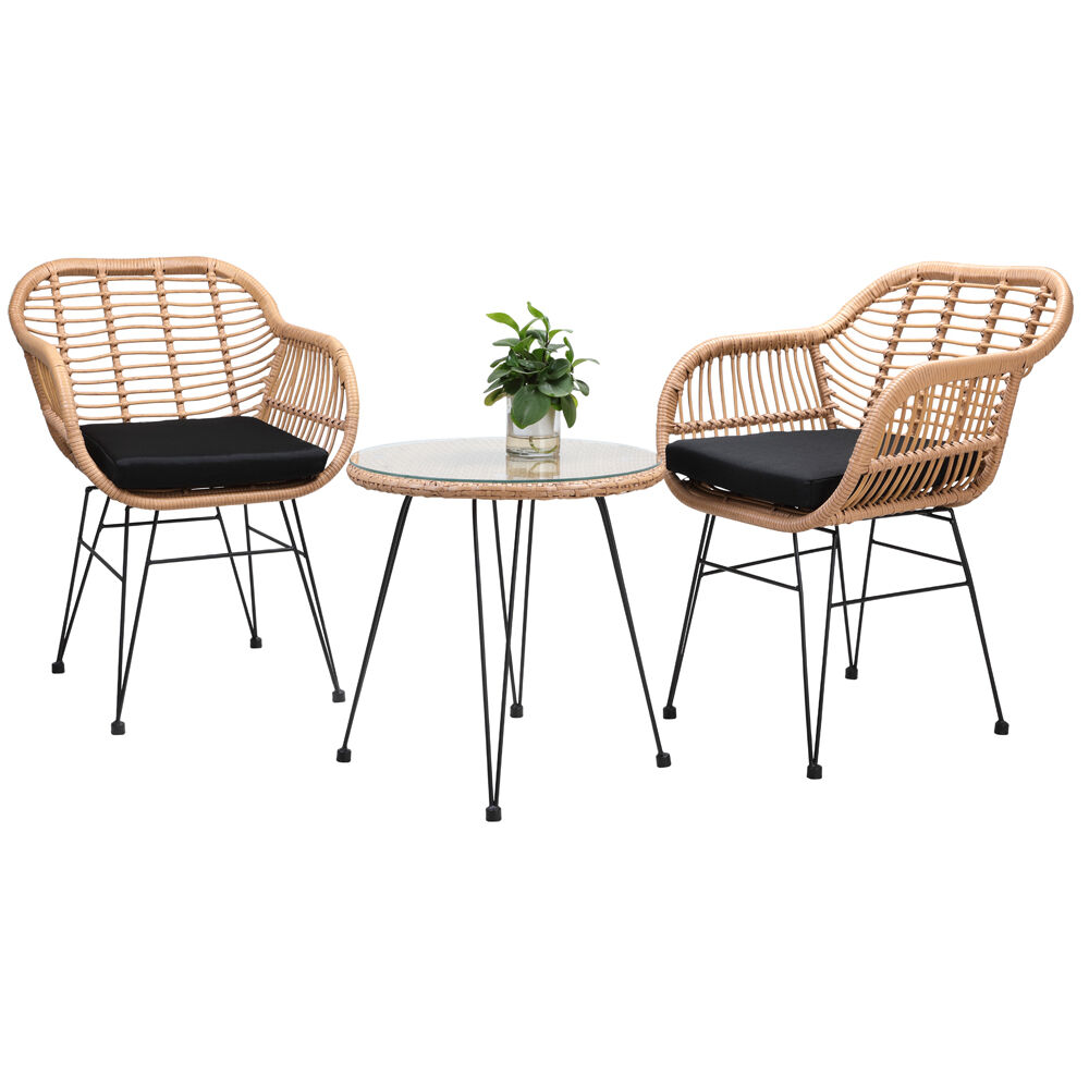 Polyrattan Garten-Sitzgruppe Bali 3-tlg Natur/Schwarz