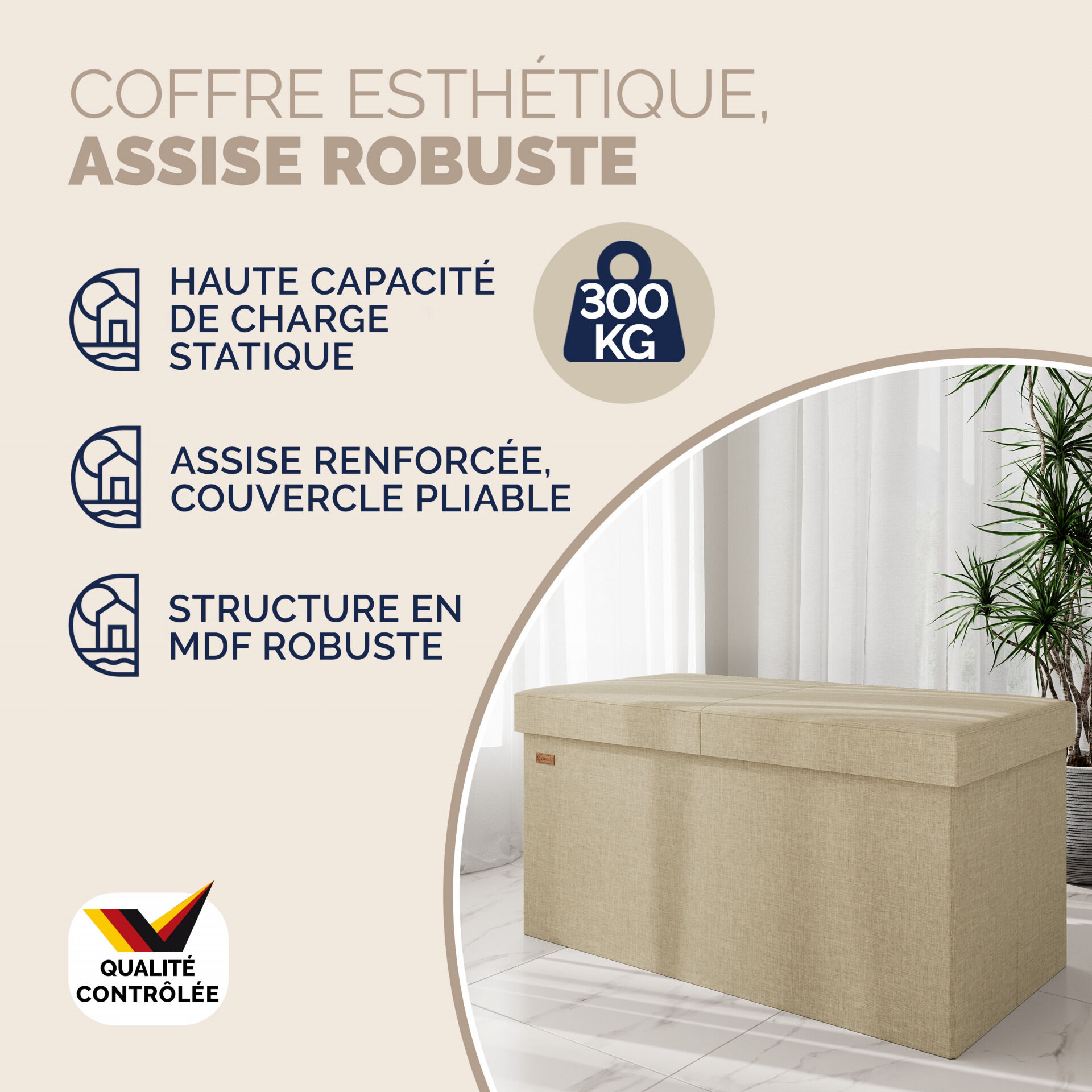 Sitzbank Beige 76x38x38cm mit Klappdeckel