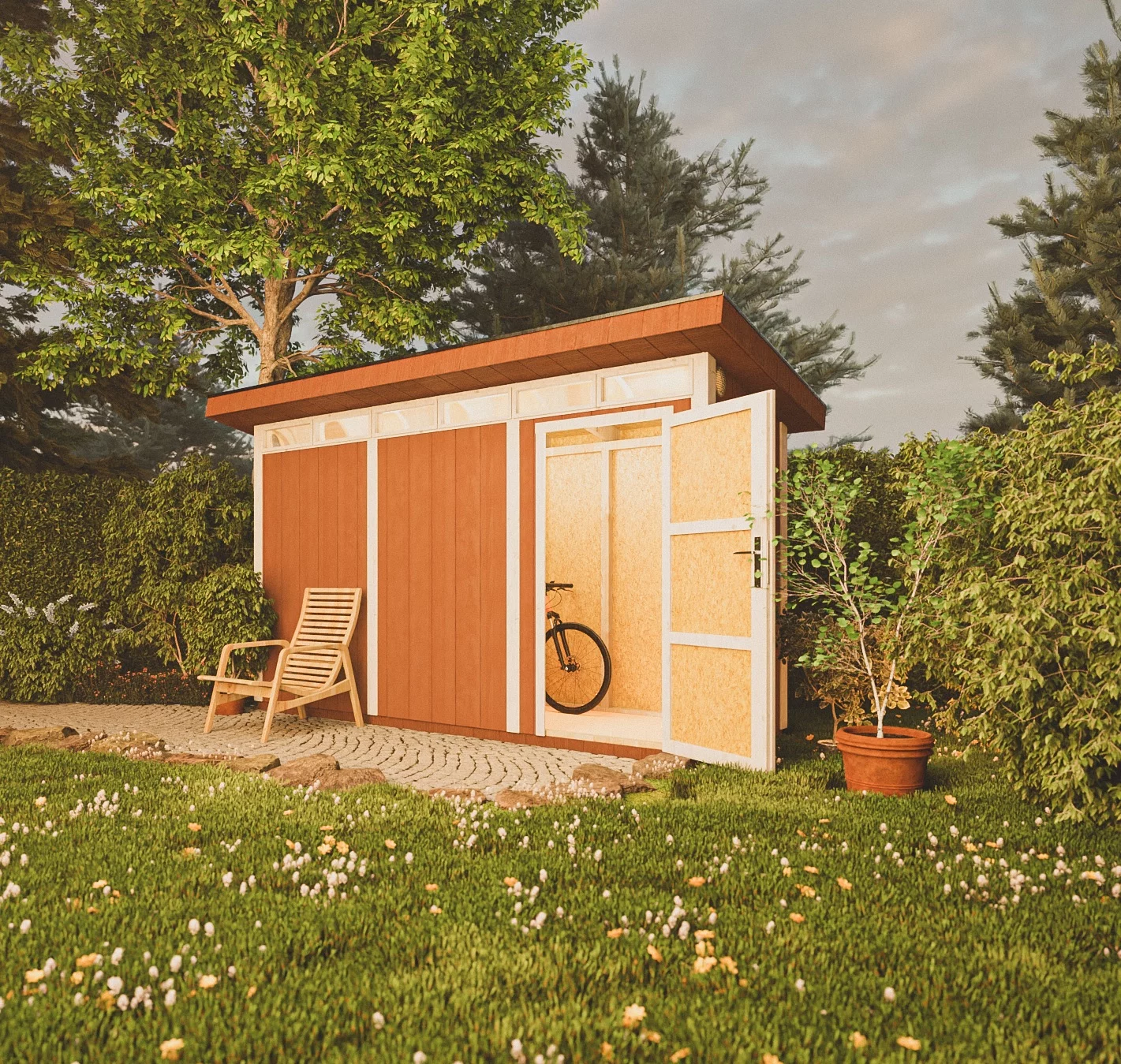 Pultdach Gartenhaus Norge 2 mit LP® SmartSide® M902 – 368 x 118 cm – 4 m2