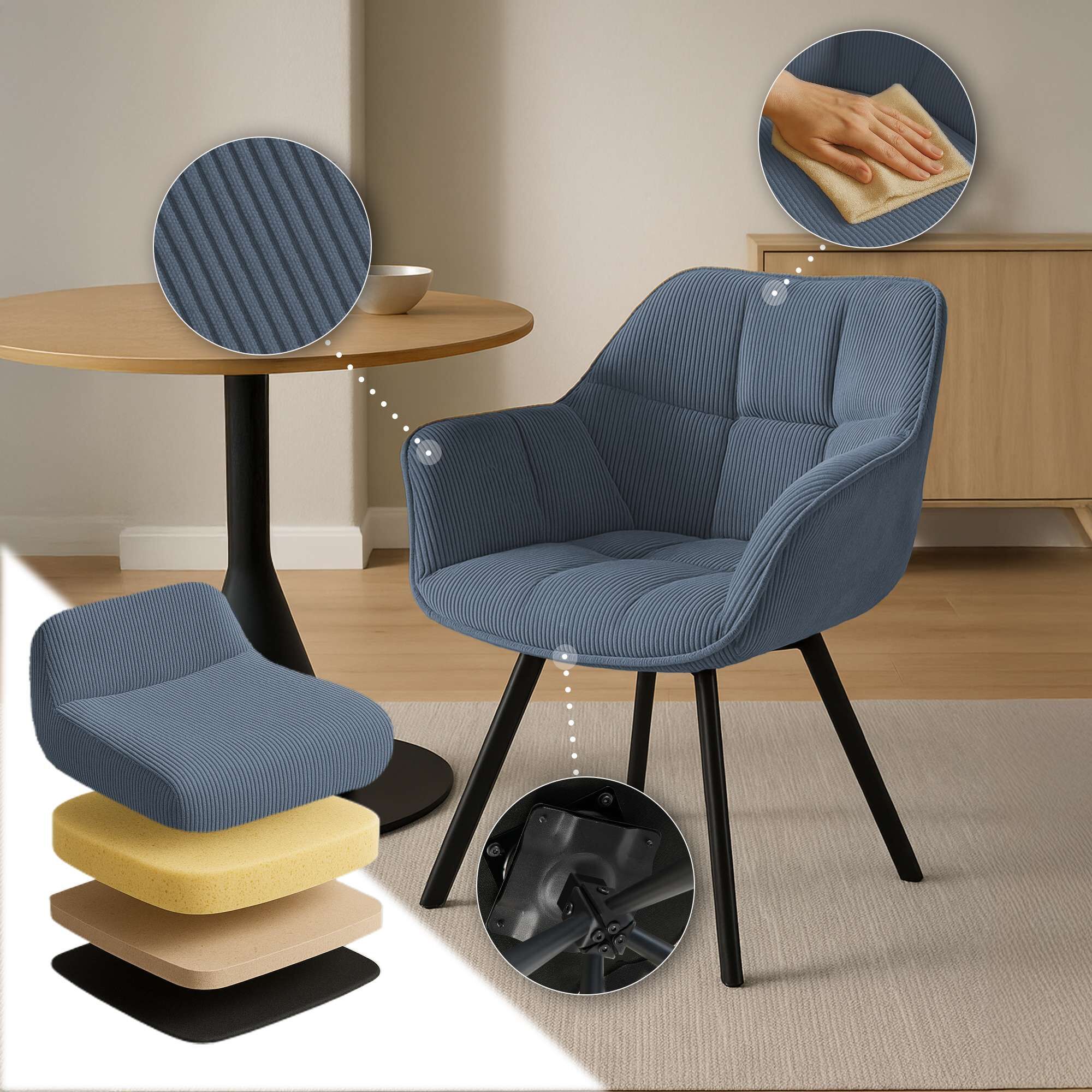 Esszimmerstuhl Jordi Cord, blau