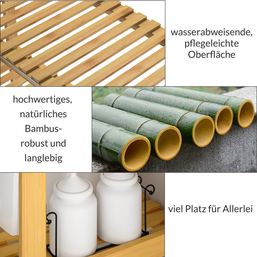 Standregal Badregal Bambus 130x60x26cm Ablagen höhenverstellbar