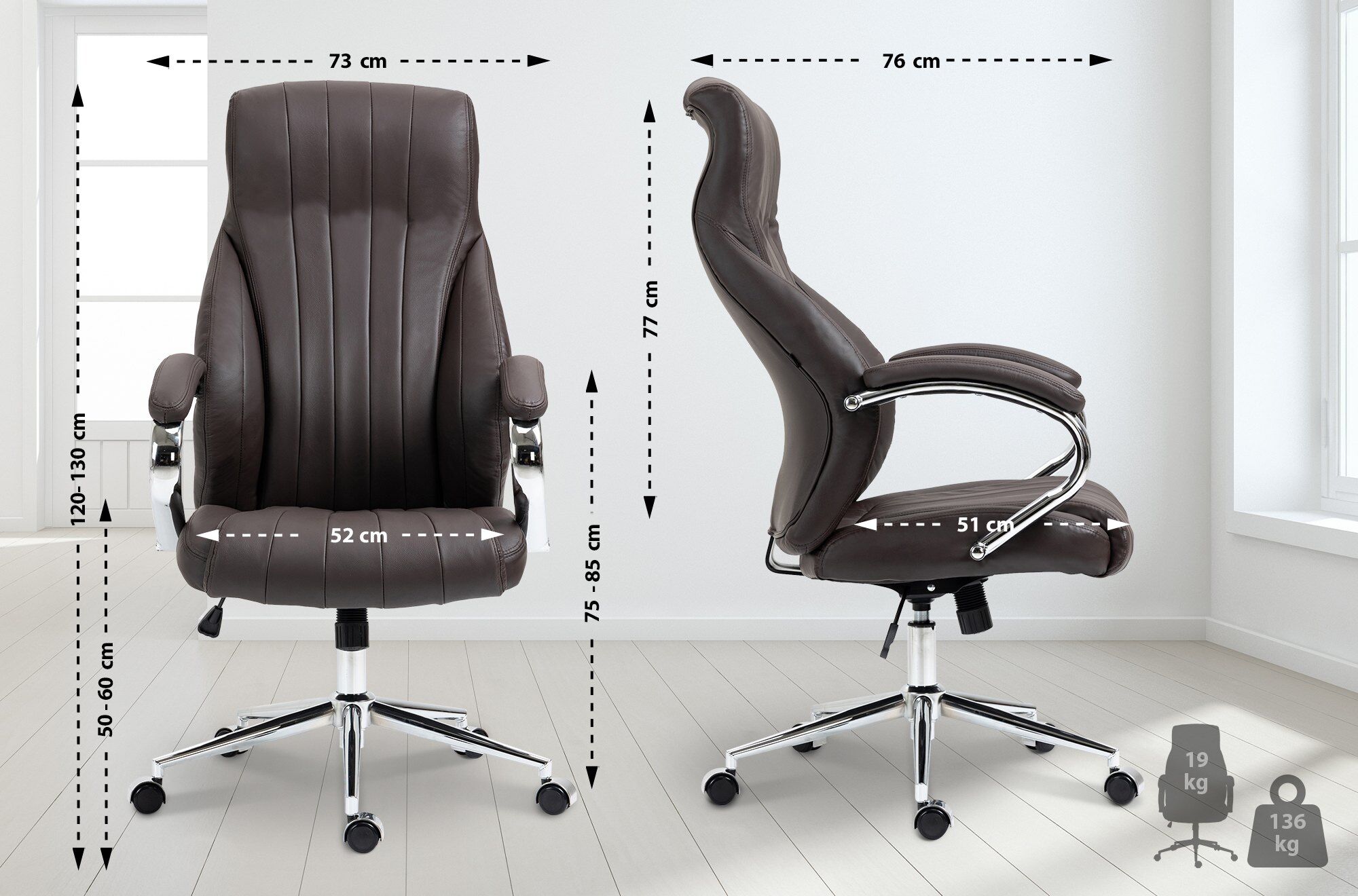 Bürostuhl Wigan Echtleder, braun