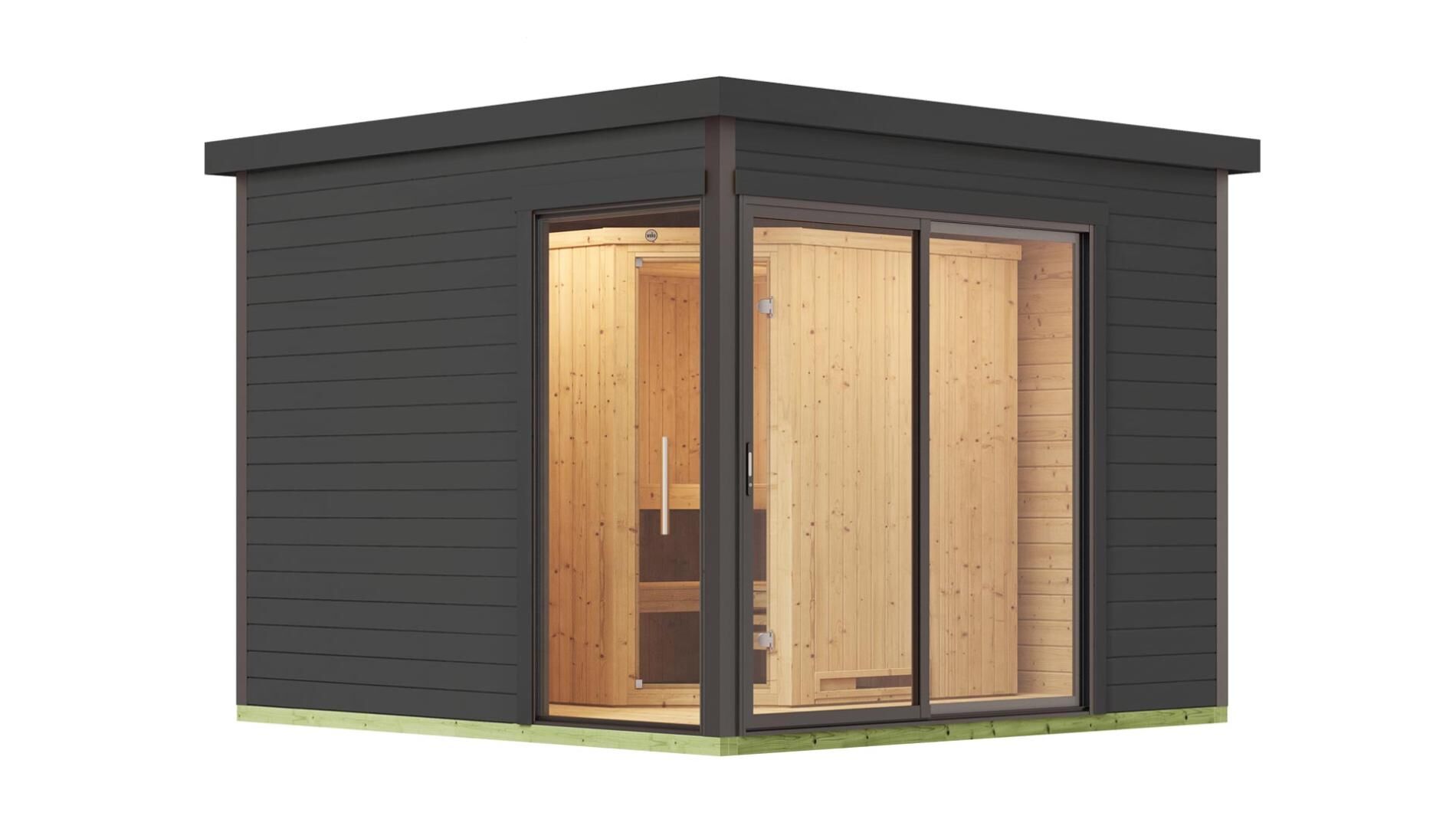 Design-Saunahaus SH 412, G.grau, 9,0 kW Ofen Klassik Kompakt int. Steuerung Steine &amp; Kabel, ohne Beleuchtung