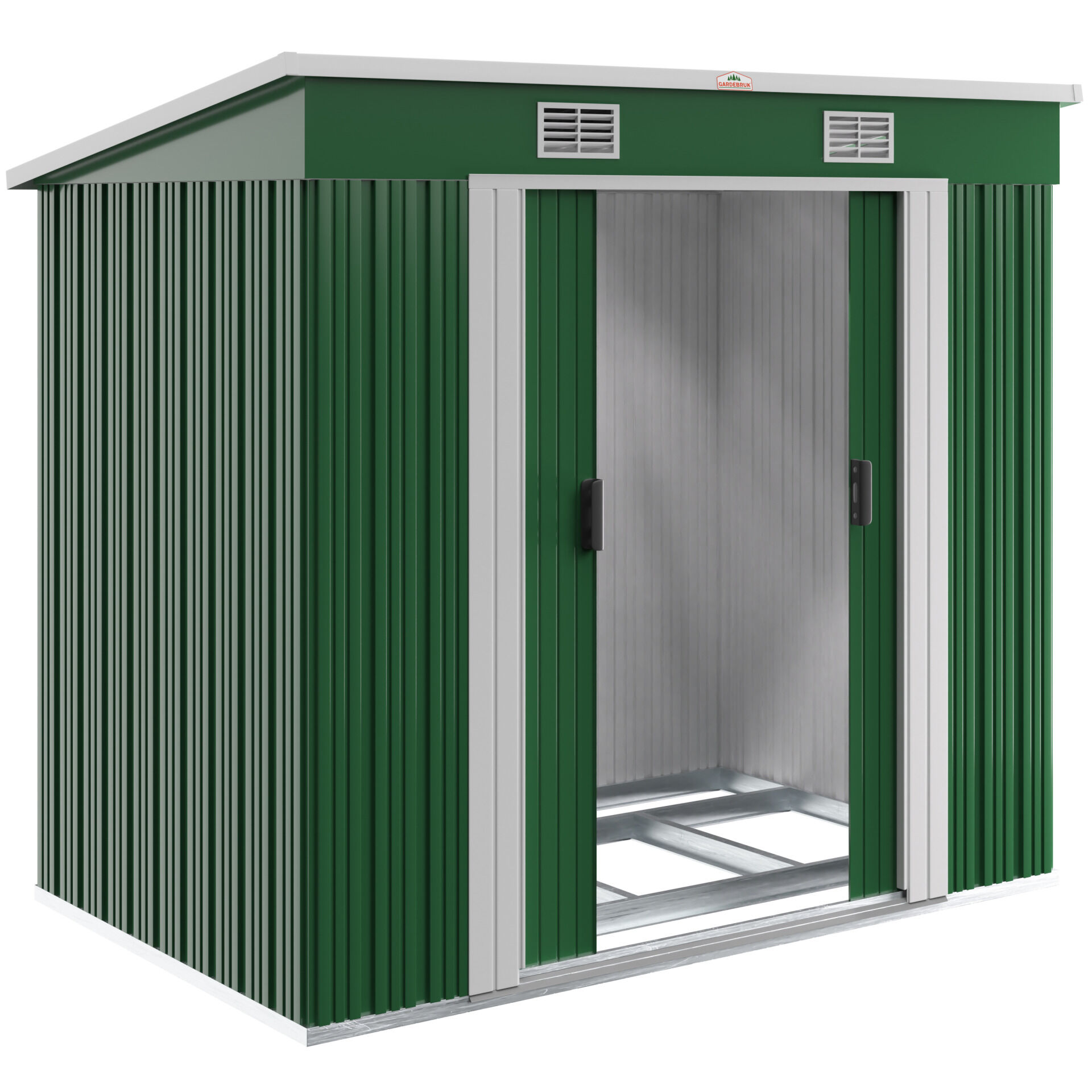 Geräteschuppen Grün 200x125x180cm 2m² Stauraum verzinkt Schiebetür 4 Haken