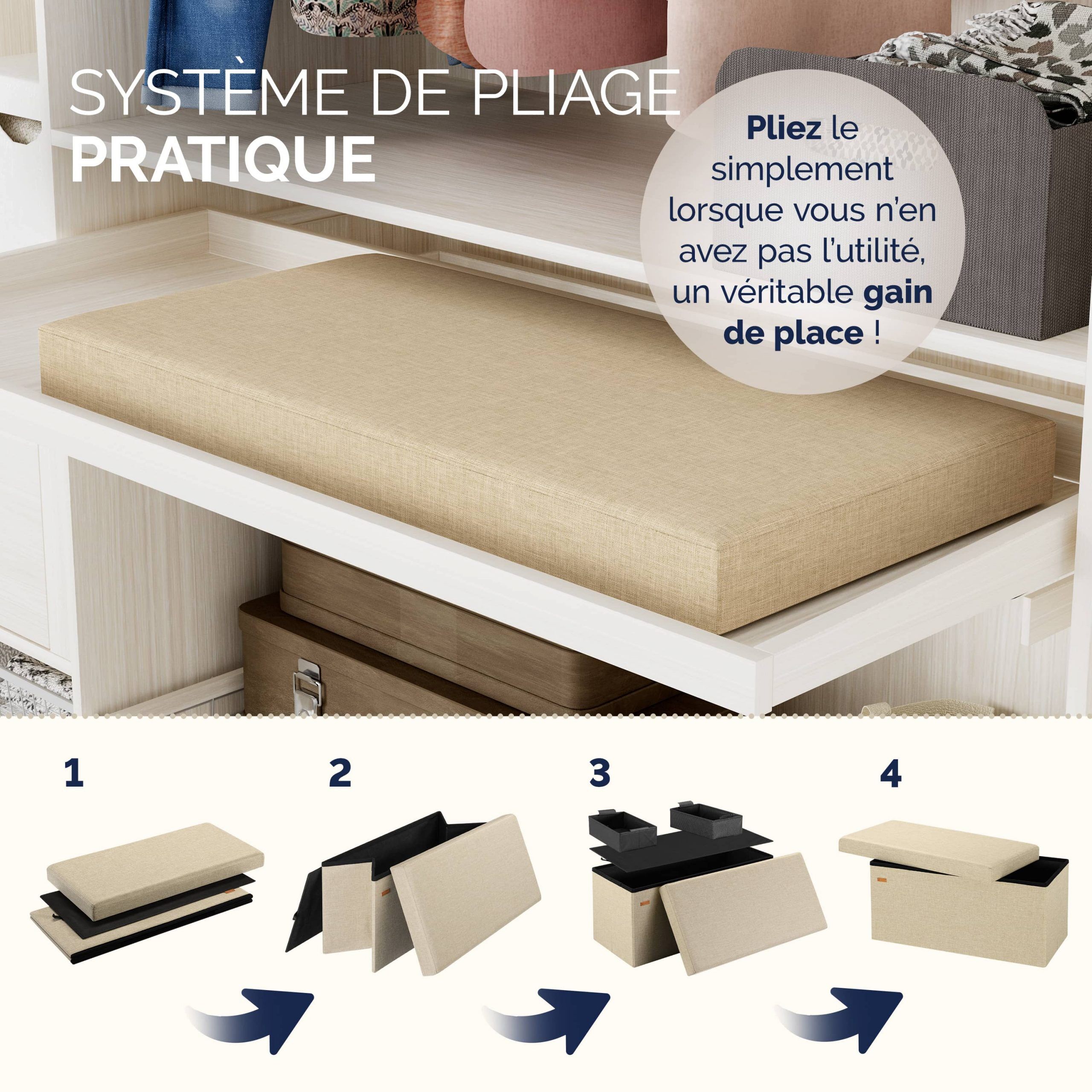 Sitzbank Beige 76x38x38cm MDF faltbar