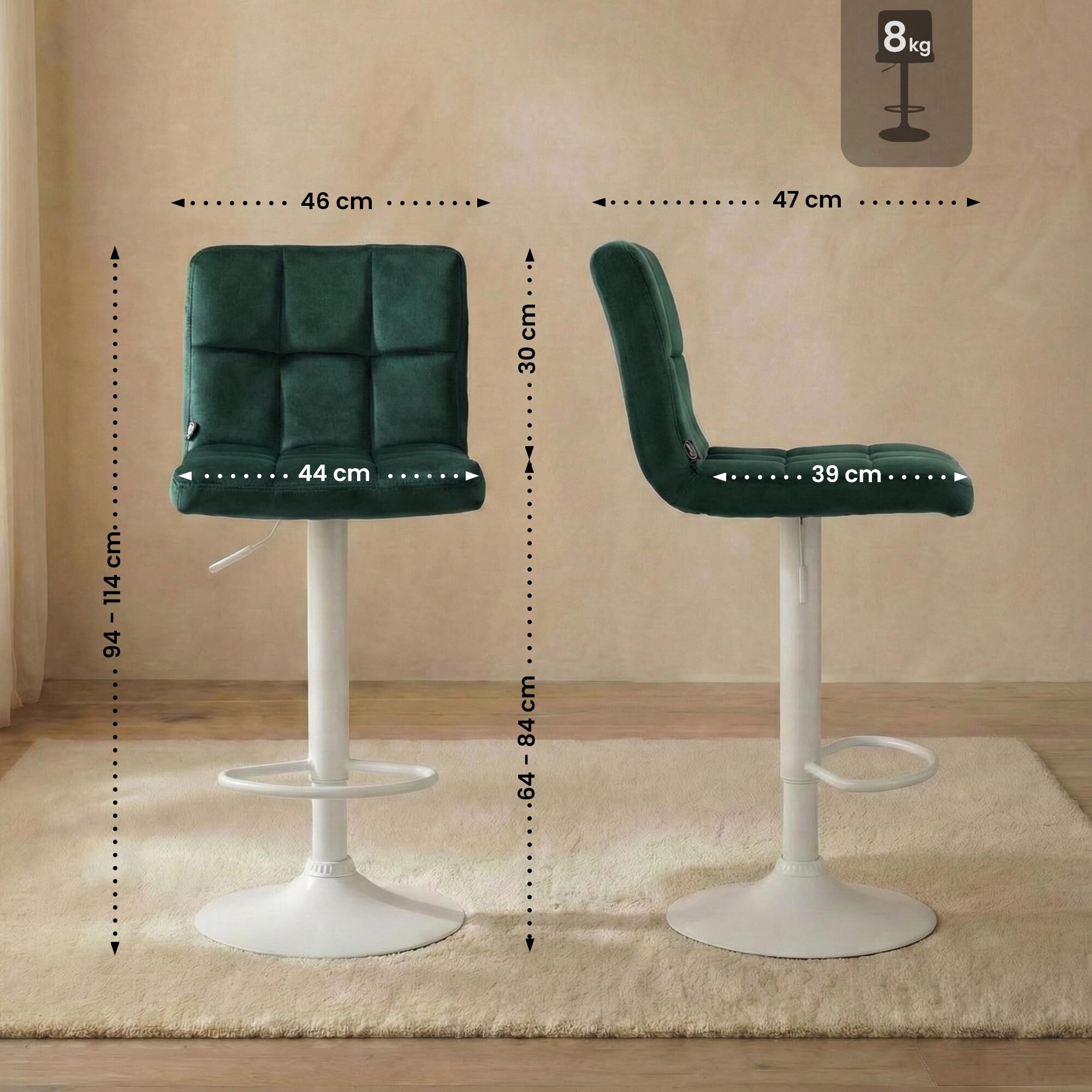 Barhocker Peru Samt weiß, grün