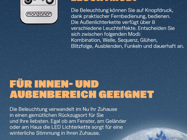 Regenlichterkette LED Warmweiß 10m Fernbedienung