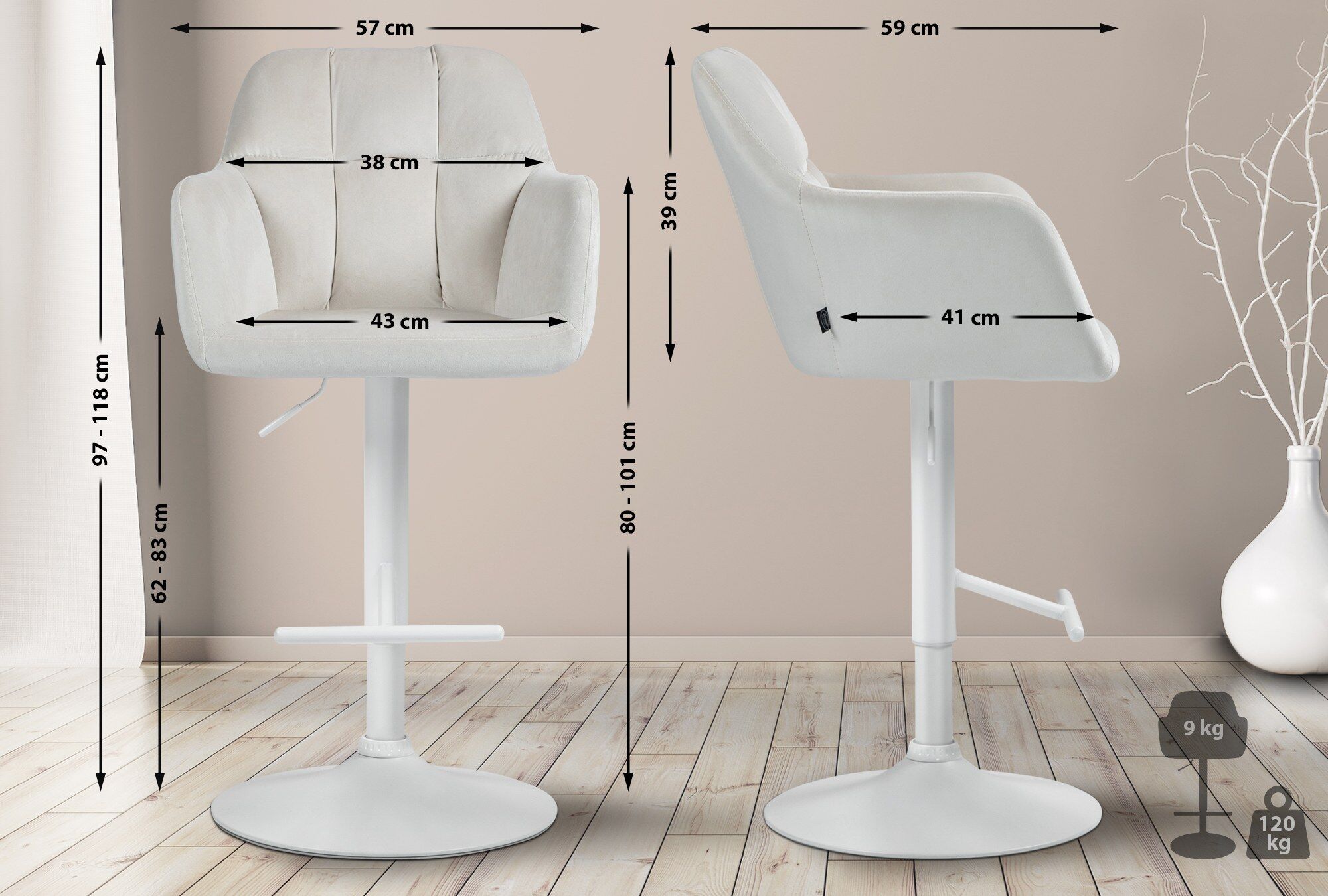 Barhocker Natoma Samt weiß, creme