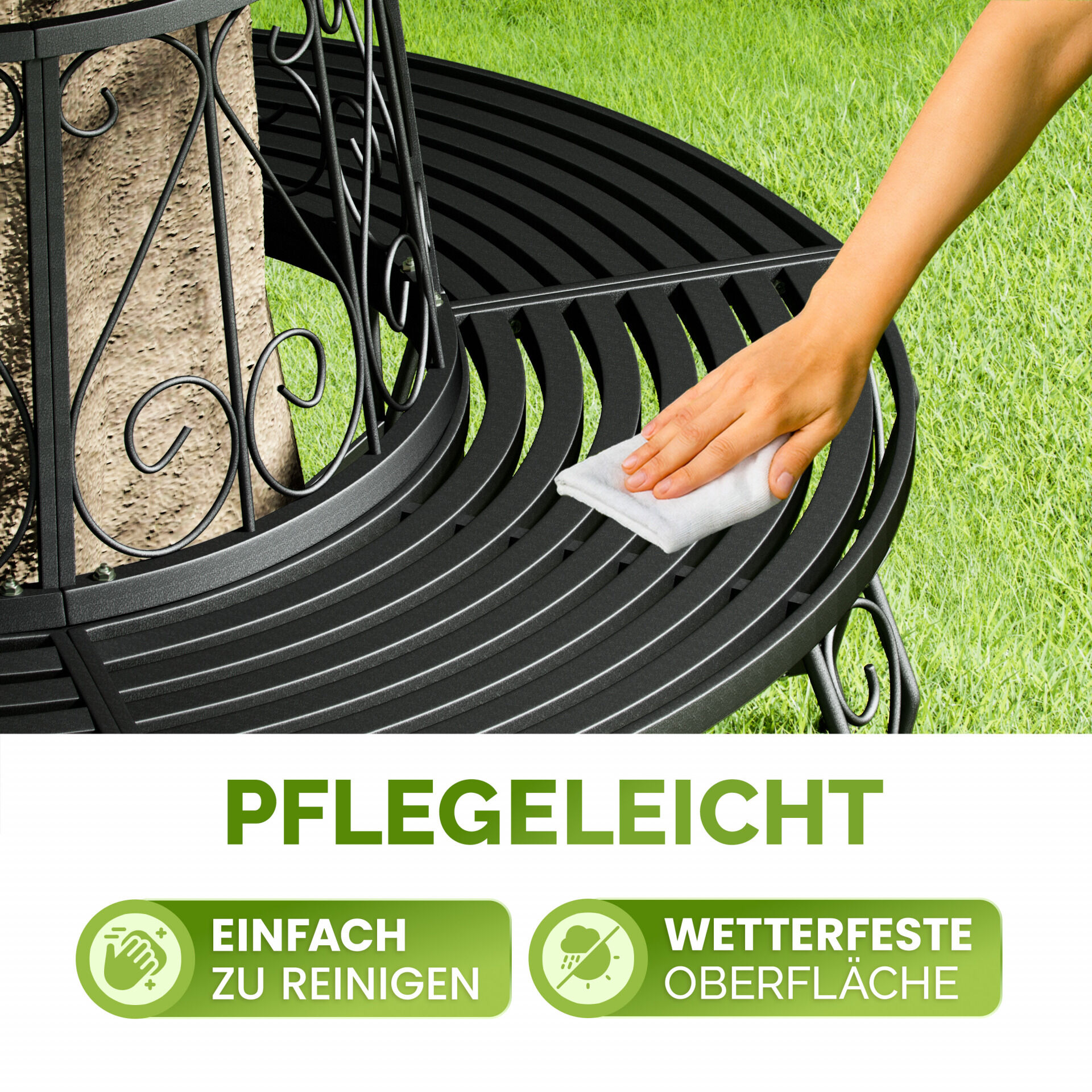 Baumbank Bree Schwarz Metall Ø160cm