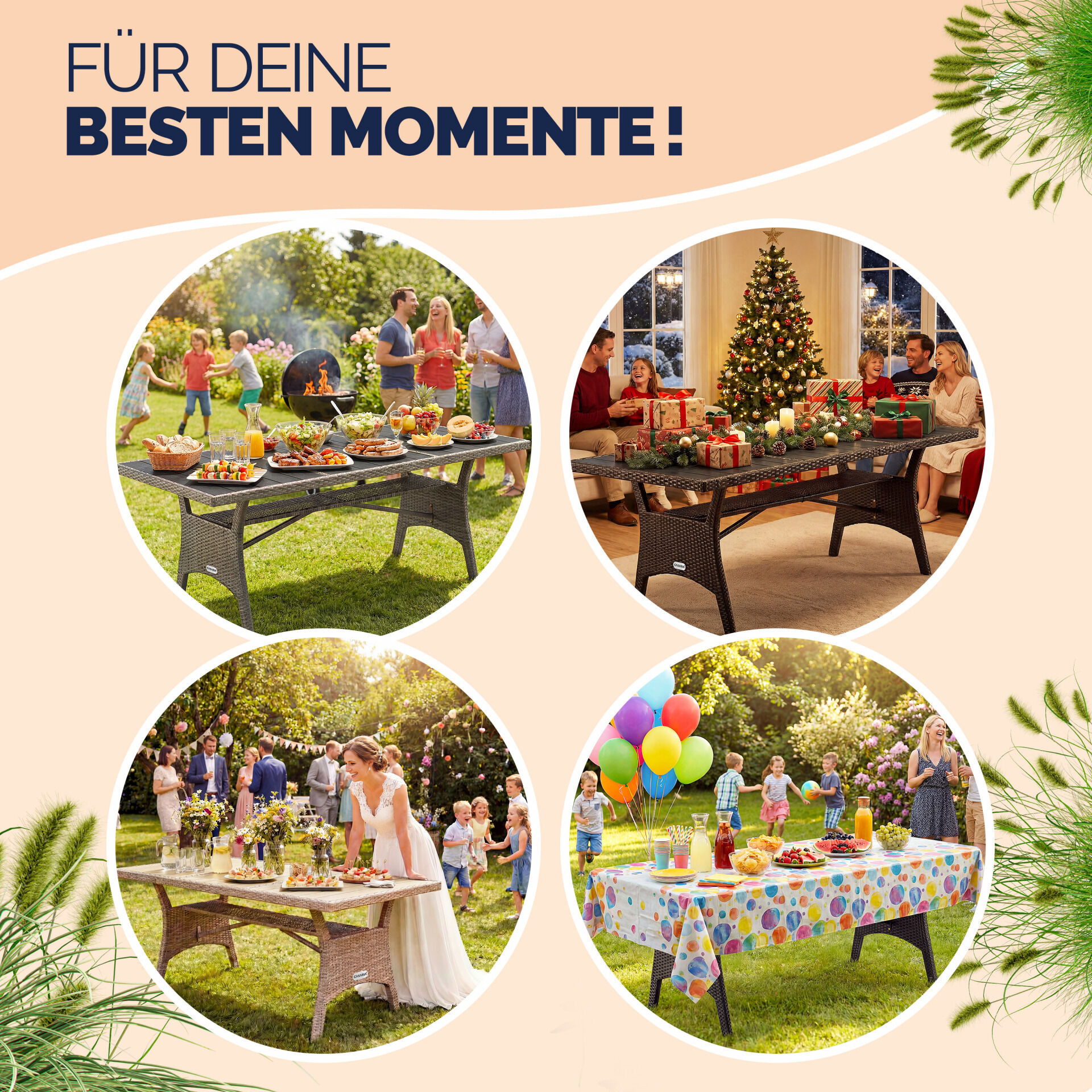 Polyrattan Gartentisch Takeo Schwarz 190x90x75cm WPC