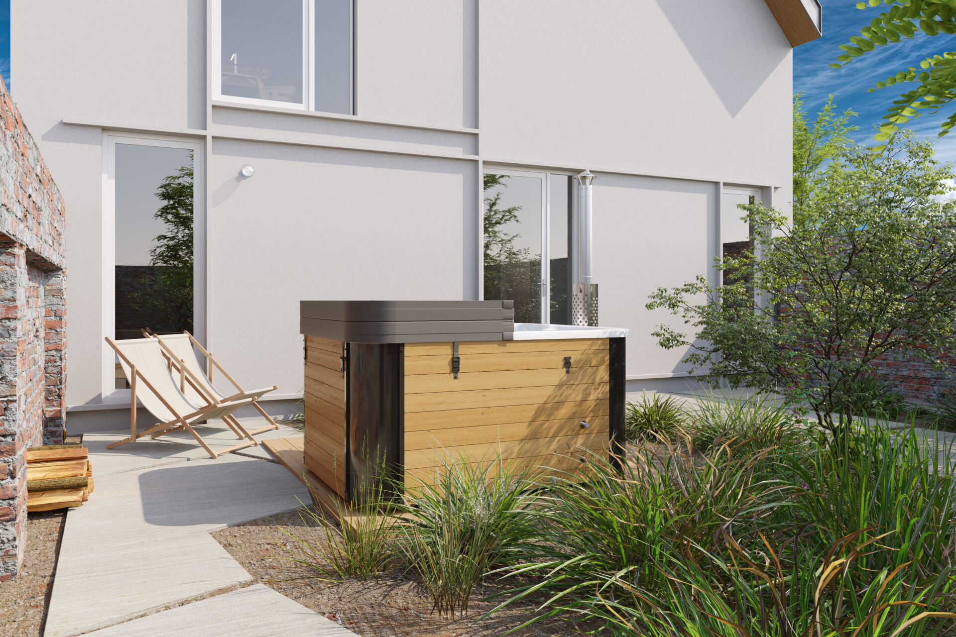 Badefass Topset mit Holzofen | Thermoholz | Acryl-Einsatz