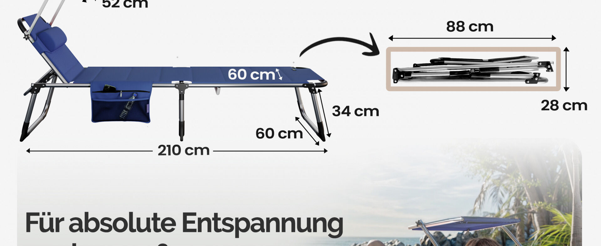 Gartenliege Bari Blau 210x60x81cm