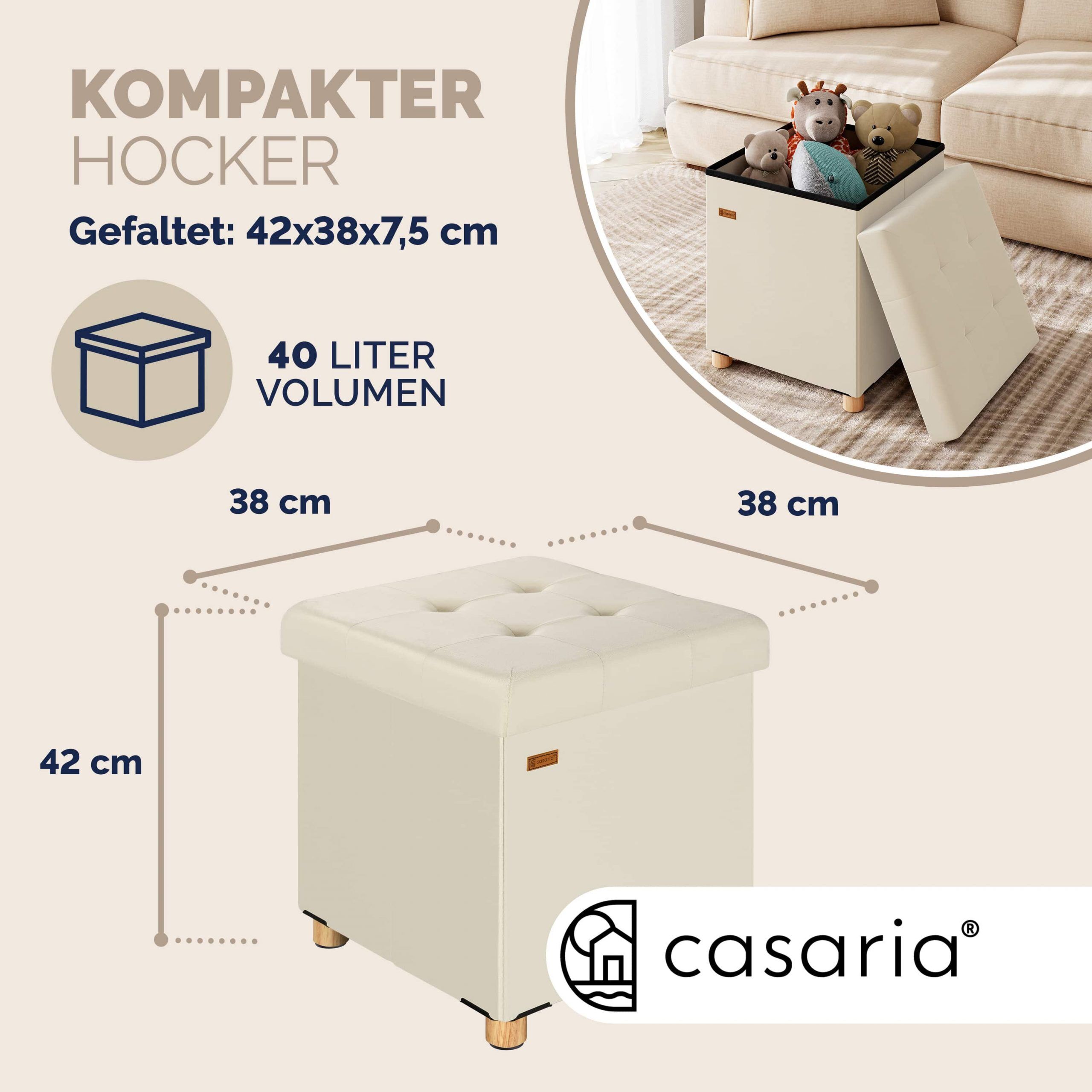 Sitzhocker Beige Samt 42x38x38cm faltbar