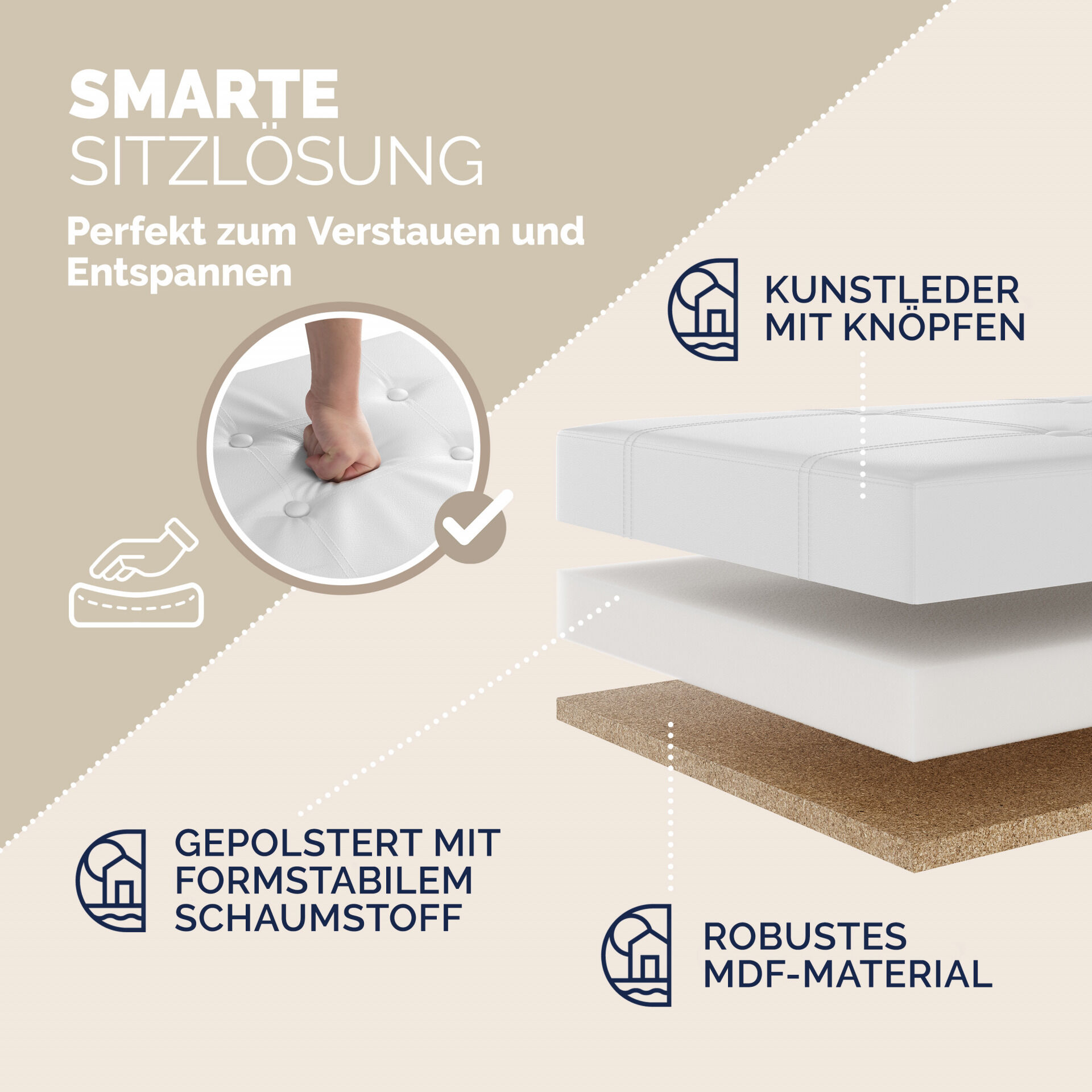 Sitzbank Weiß 80x40x40cm MDF faltbar
