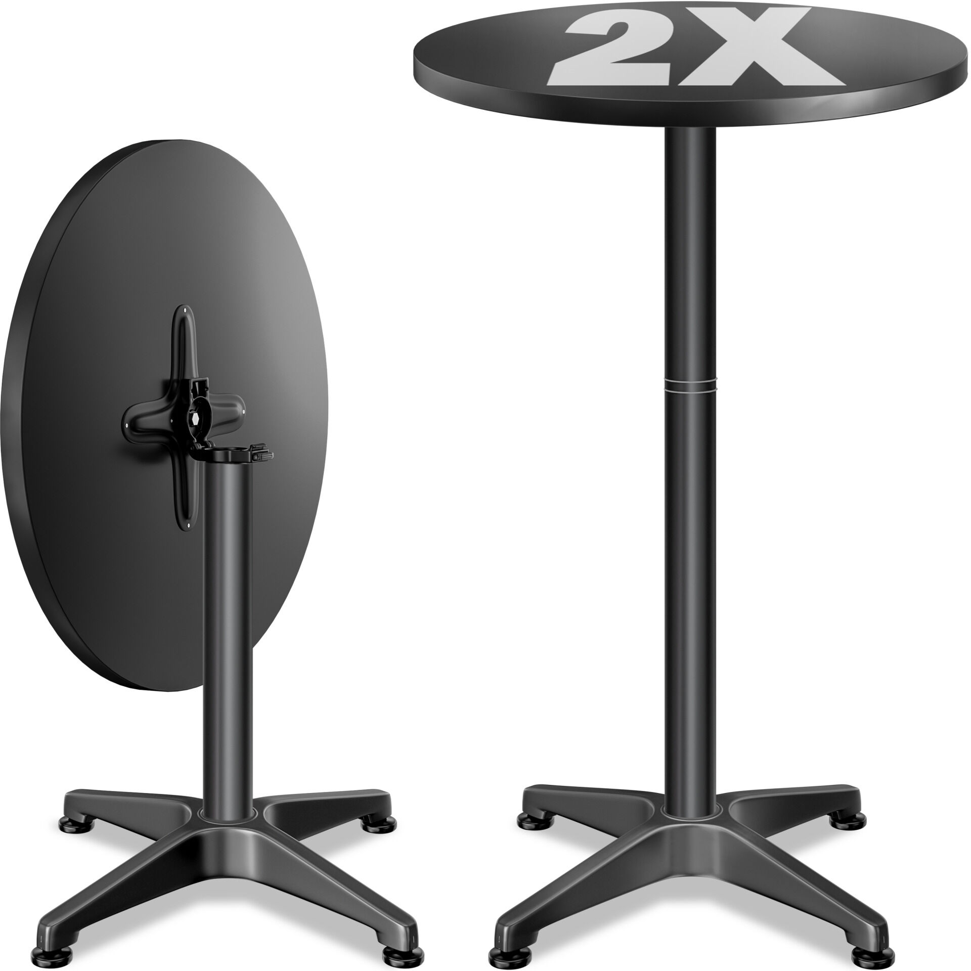 Stehtisch 2er-Set Ø60cm höhenverstellbar 70/115cm klappbar Alu Schwarz