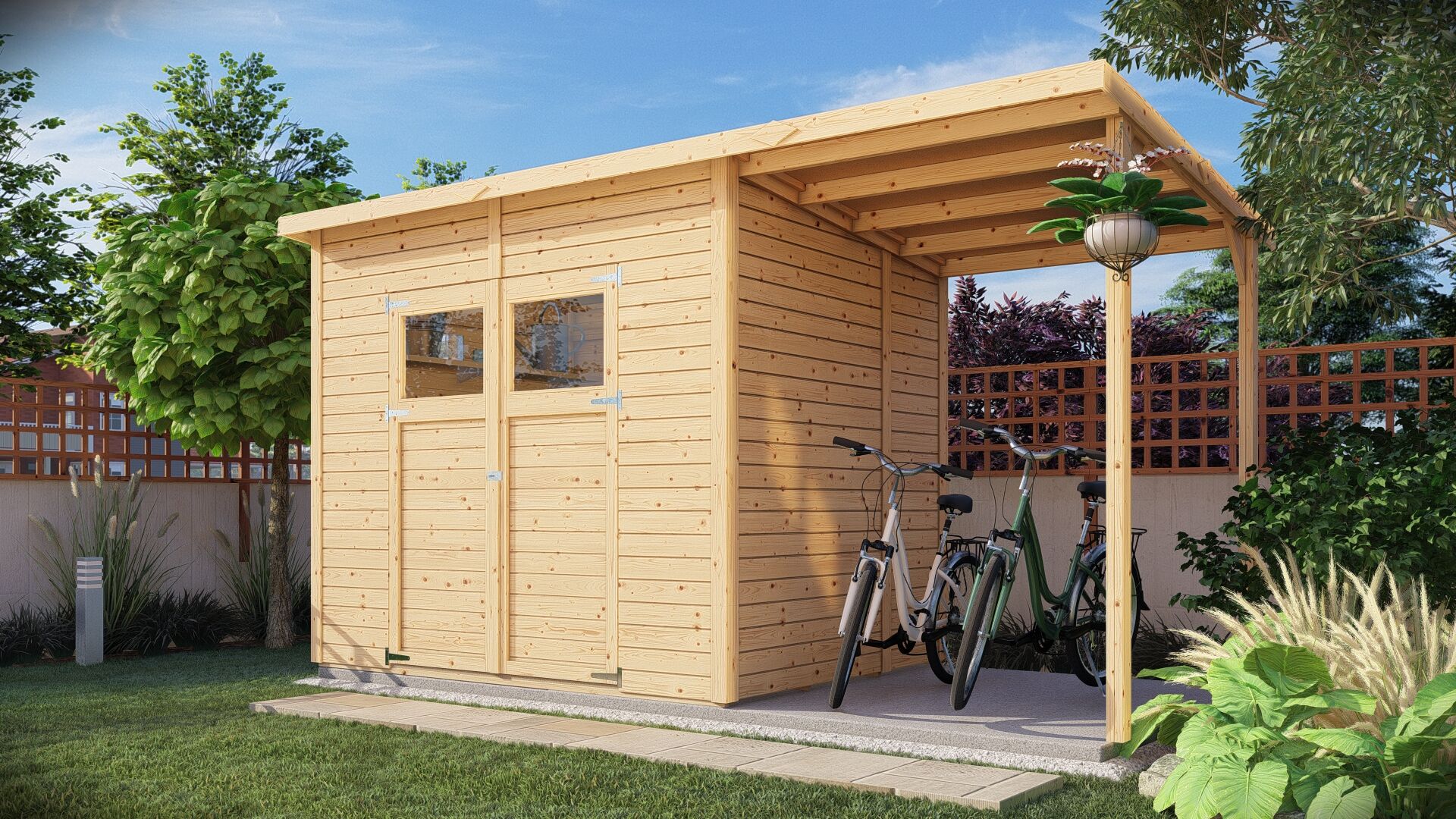 Gartenhaus Amrum 3 Plus naturbelassen 386 x 180 cm