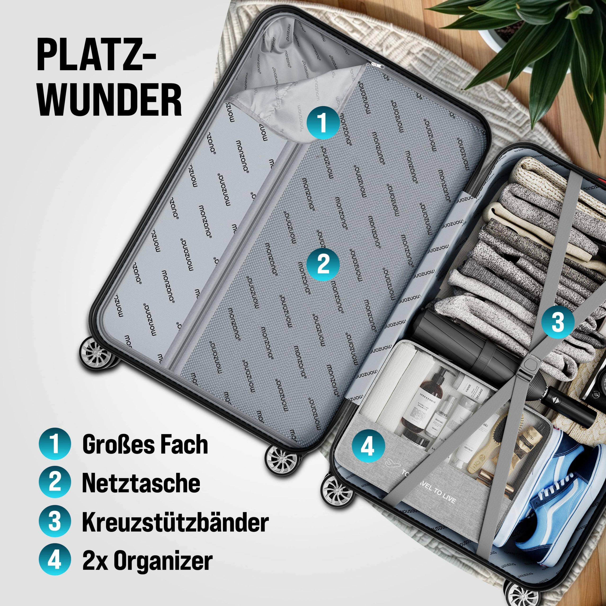 Hartschalenkoffer-Set Exopack 3-tlg Schwarz ABS Zubehör