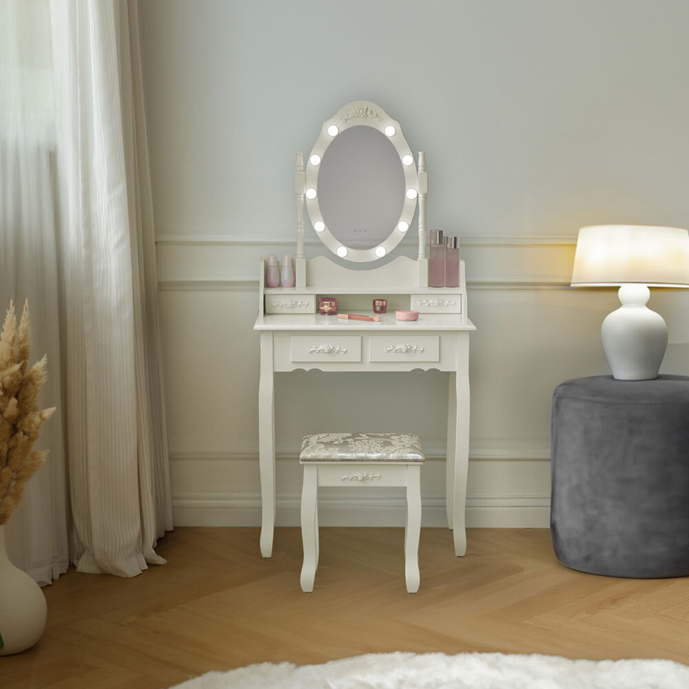 Schminktisch mit Spiegel und LED-Beleuchtung ROSY Weiß