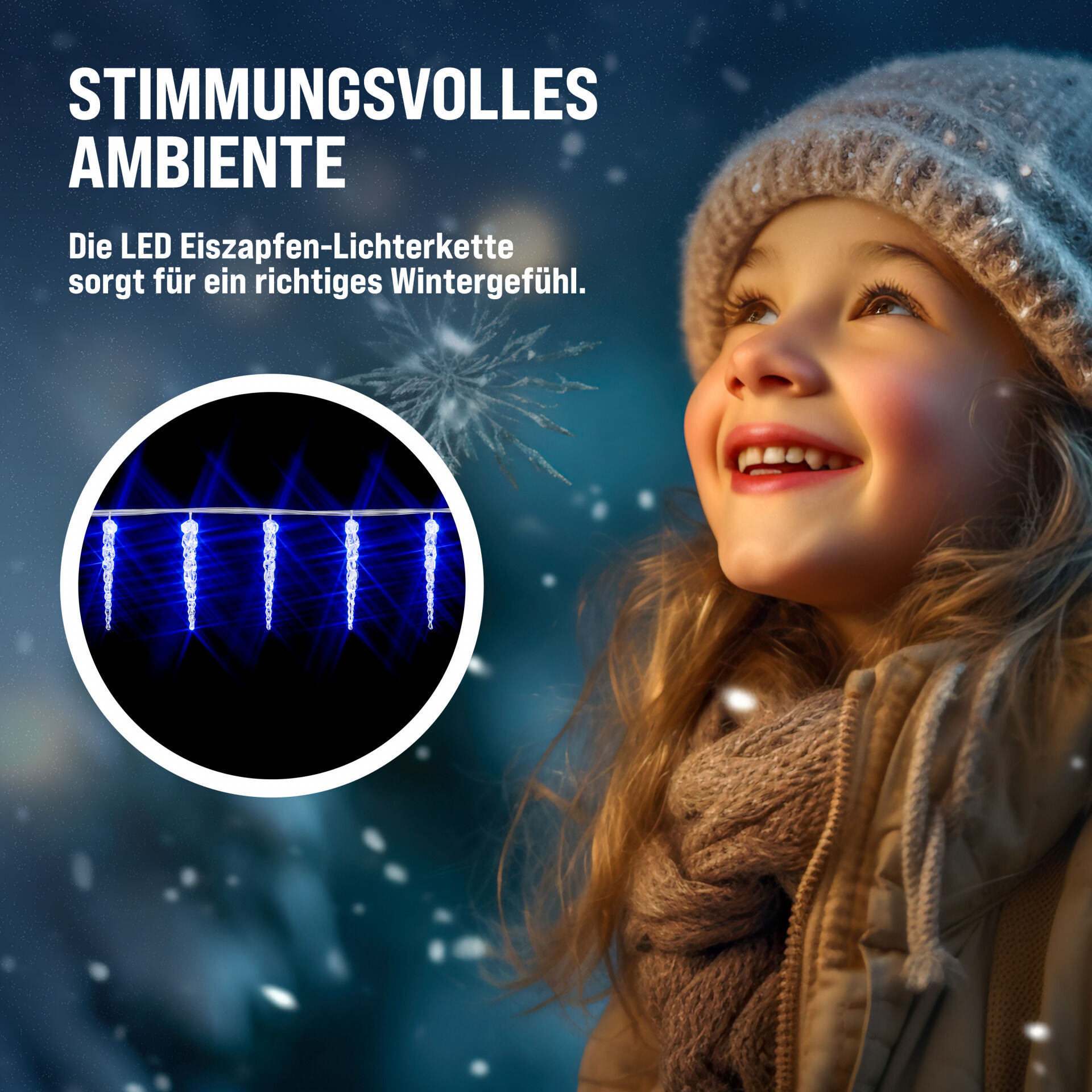Lichterkette Weihnachten Eiszapfen Blau 13m