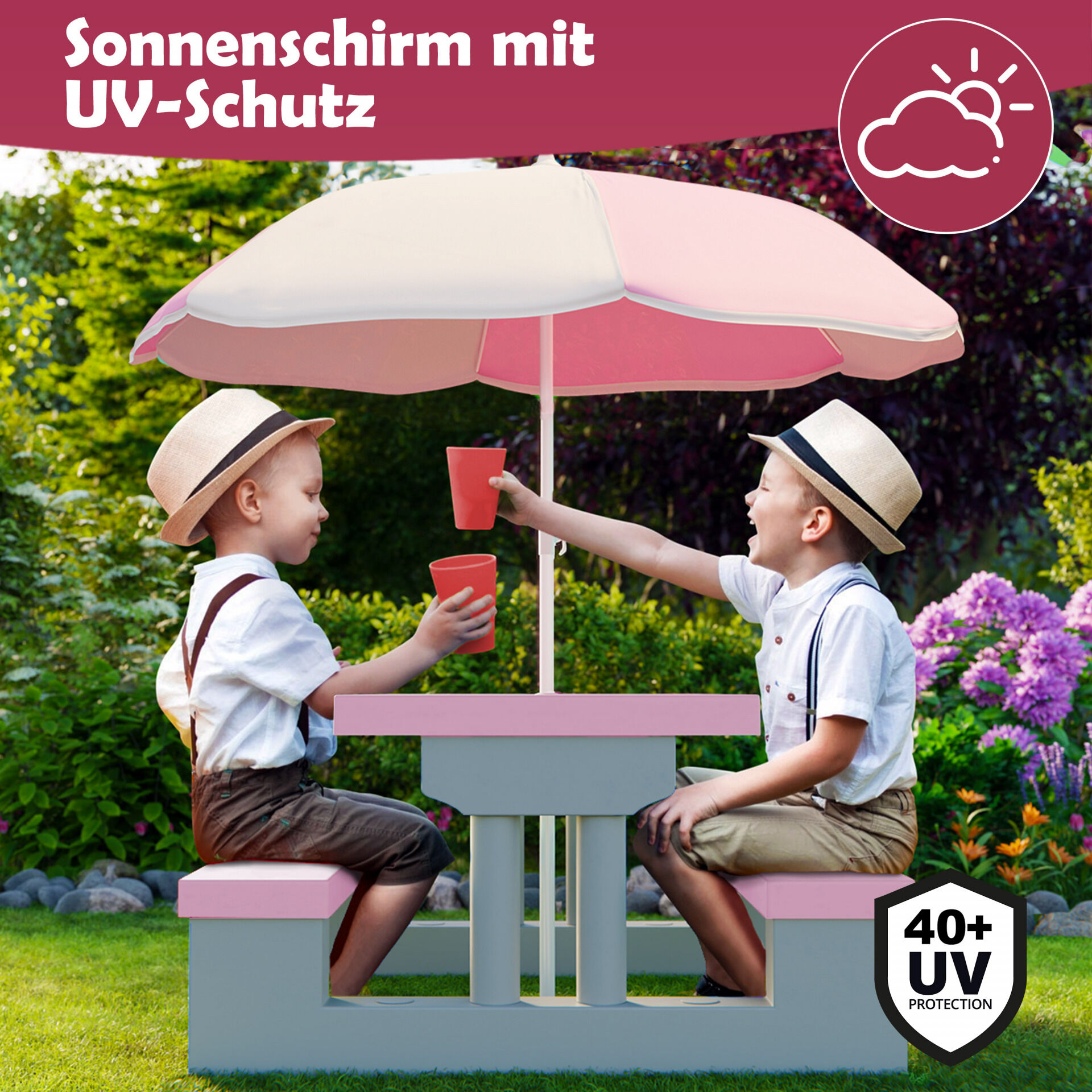 Kindersitzgruppe Pink mit Sonnenschirm