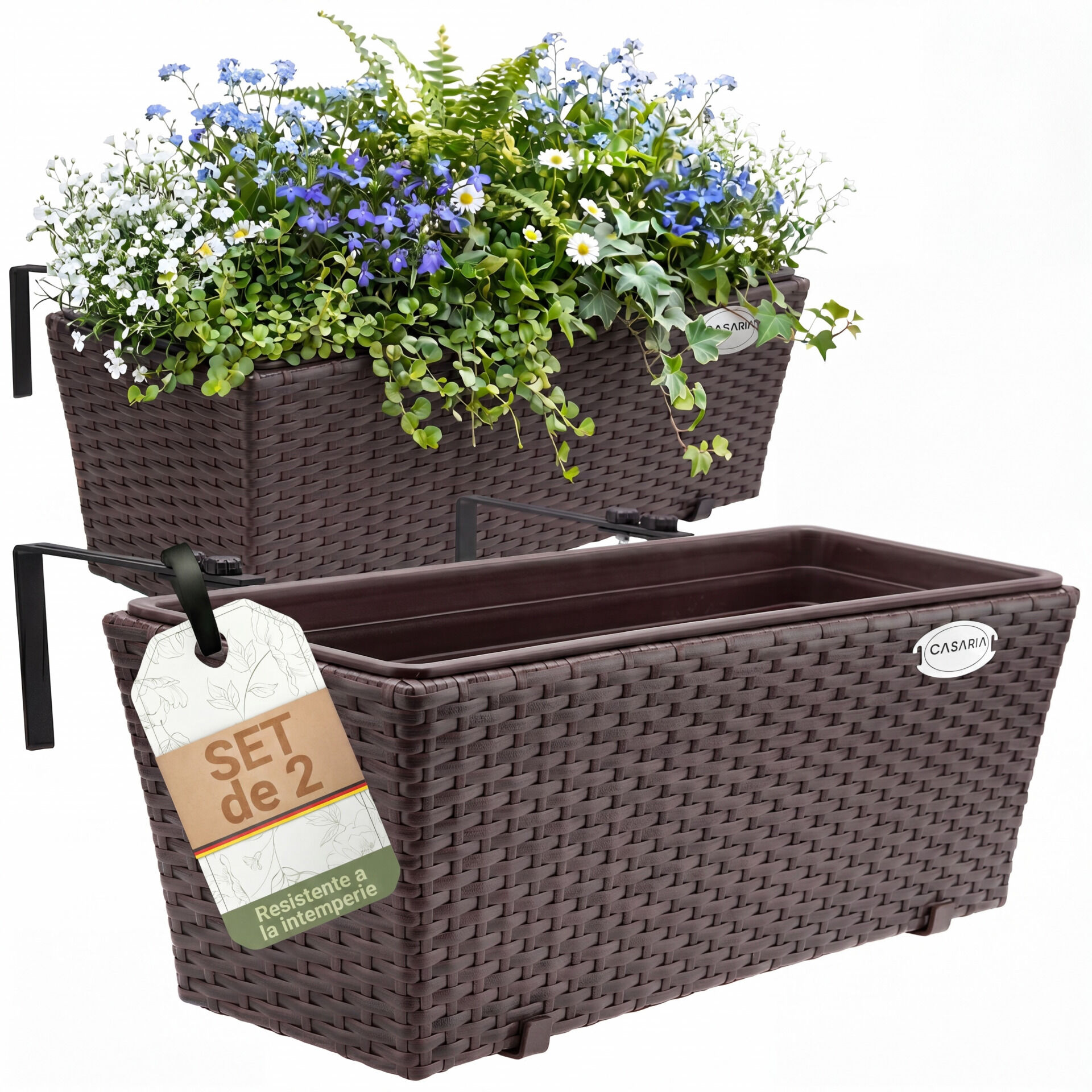 Polyrattan Blumenkasten 2er-Set Braun