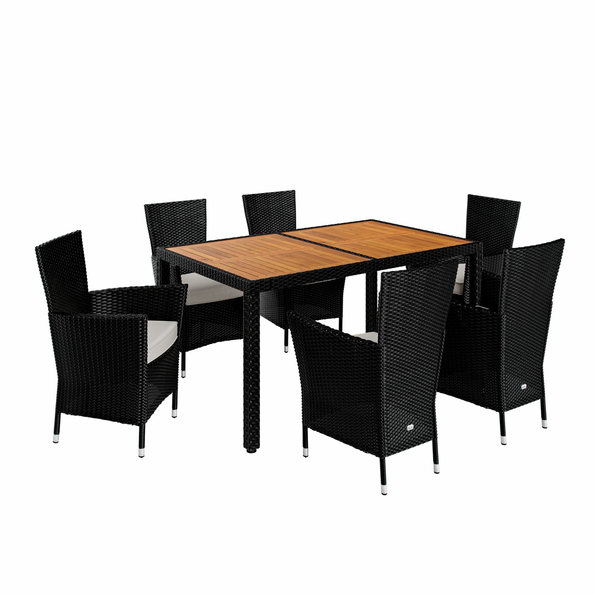 Polyrattan Sitzgarnitur Korfu 7-tlg Schwarz/Creme