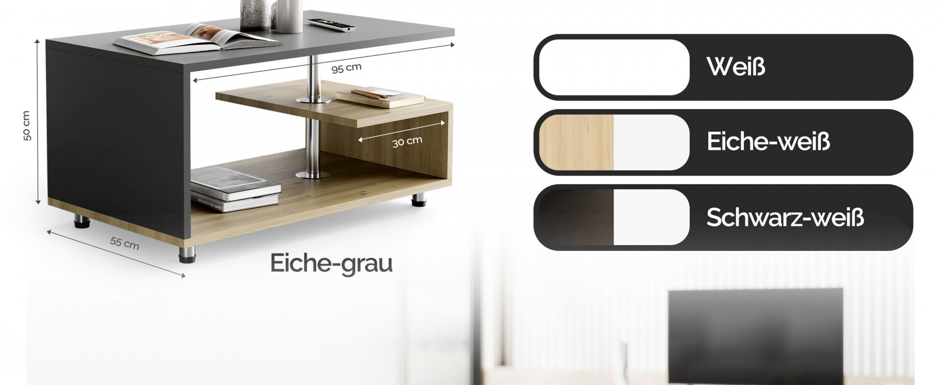 Couchtisch Orlando Holz/Grau 95x55x50cm