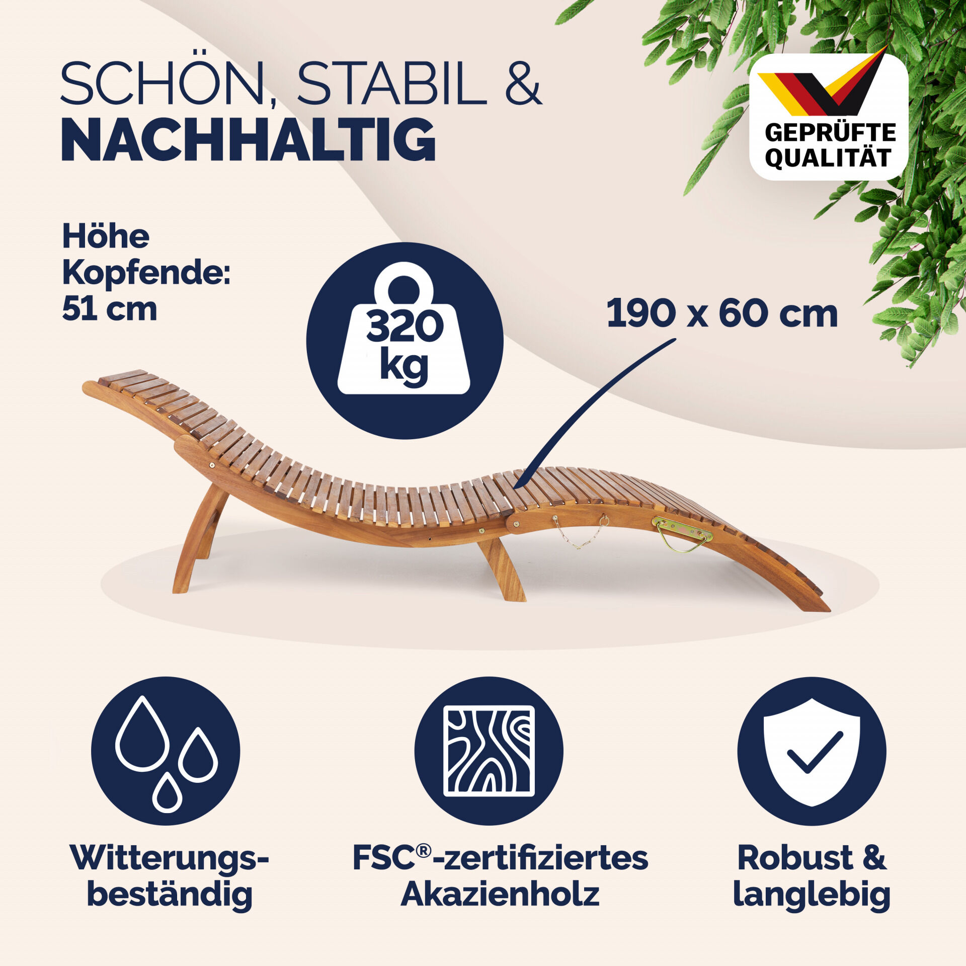 Faltbare Gartenliege Akazienholz FSC®-zertifiziert