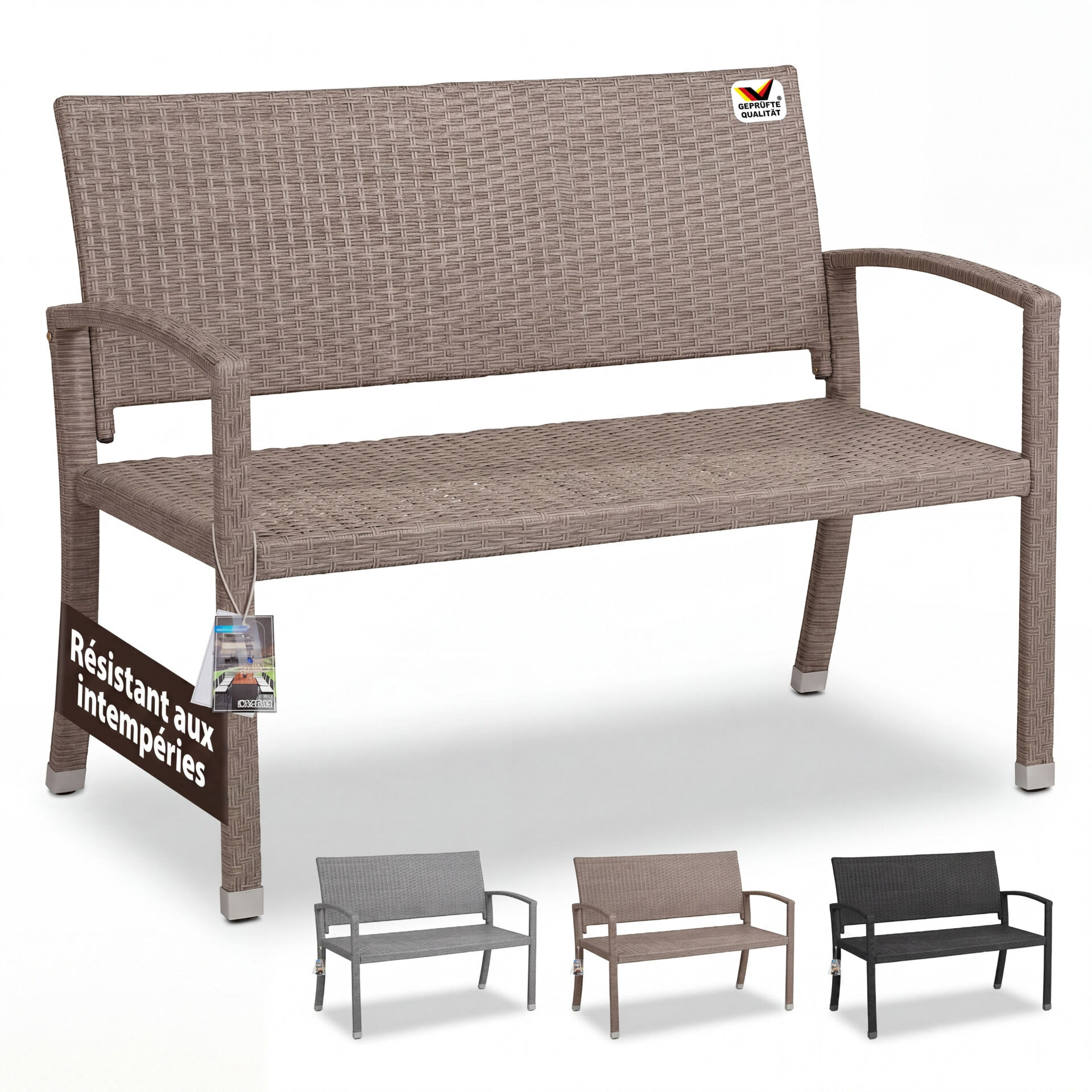 Polyrattan Gartenbank Creme-Beige 122x58x87cm