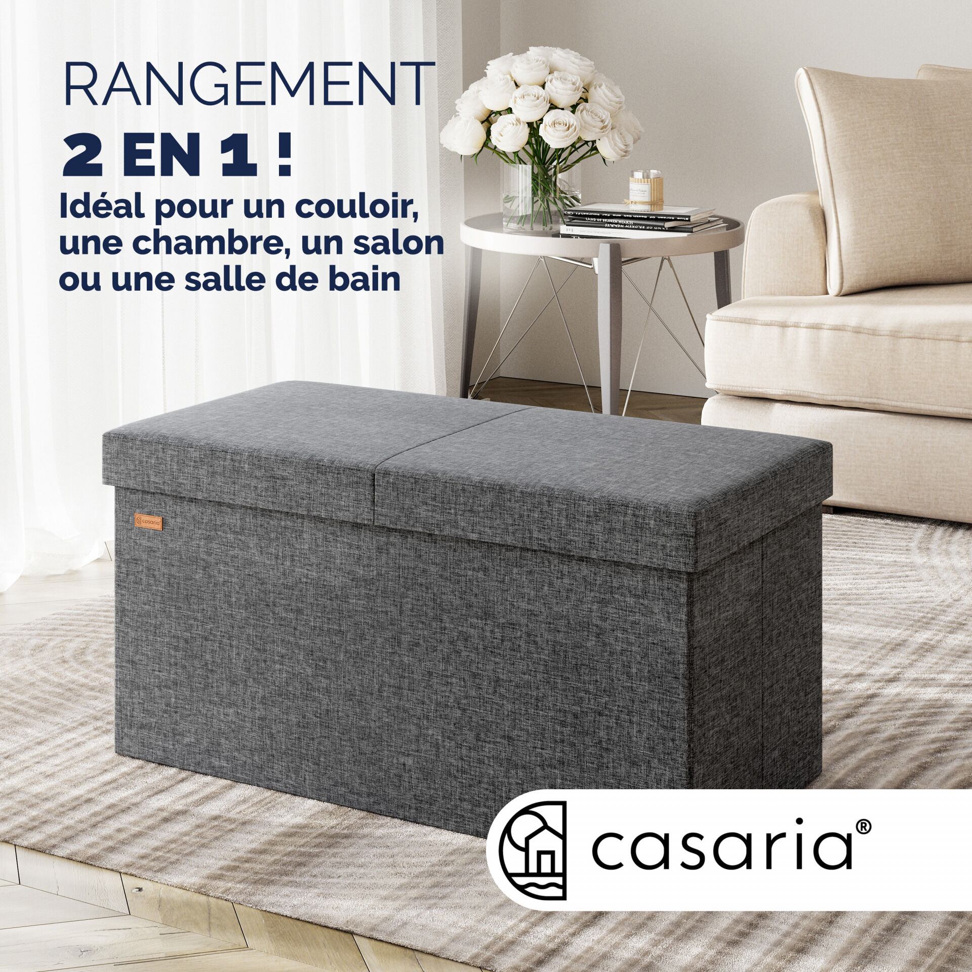 Sitzbank Dunkelgrau 80x40x40cm mit Stauraum faltbar