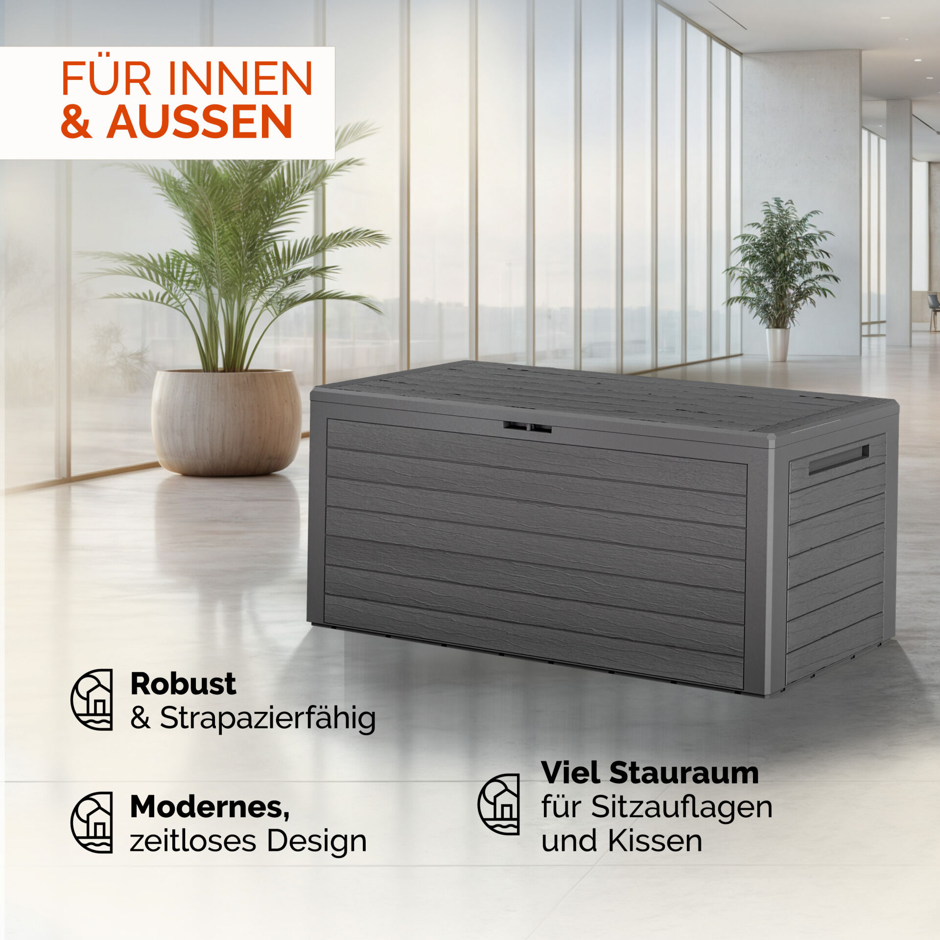 Gartenbox Woody 280L Grau Holzoptik wasserdicht