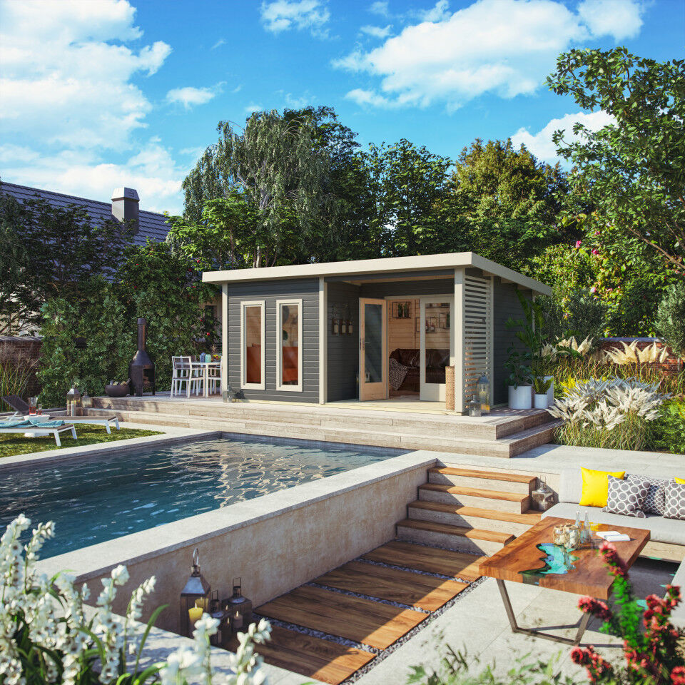 Karibu Flachdach Gartenhaus Radeburg 5 terragrau terragrau